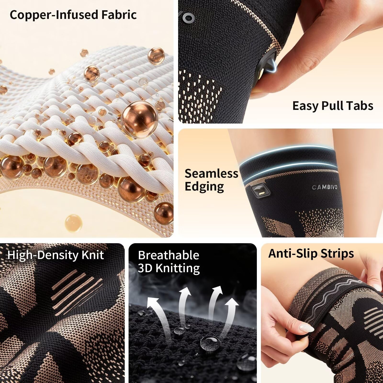 2 Pack Copper Knee Brace for Women & Men, Copper Infused Compression Knee Sle…