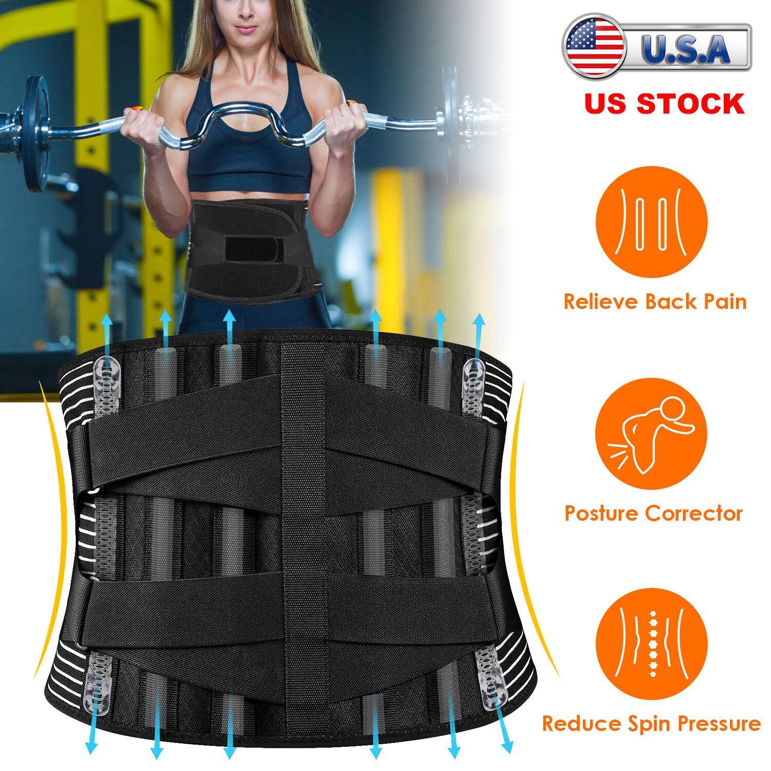 Back Support Brace Breathable Mesh Lumbar Support BeltÊAdjustable Lower Back Bra