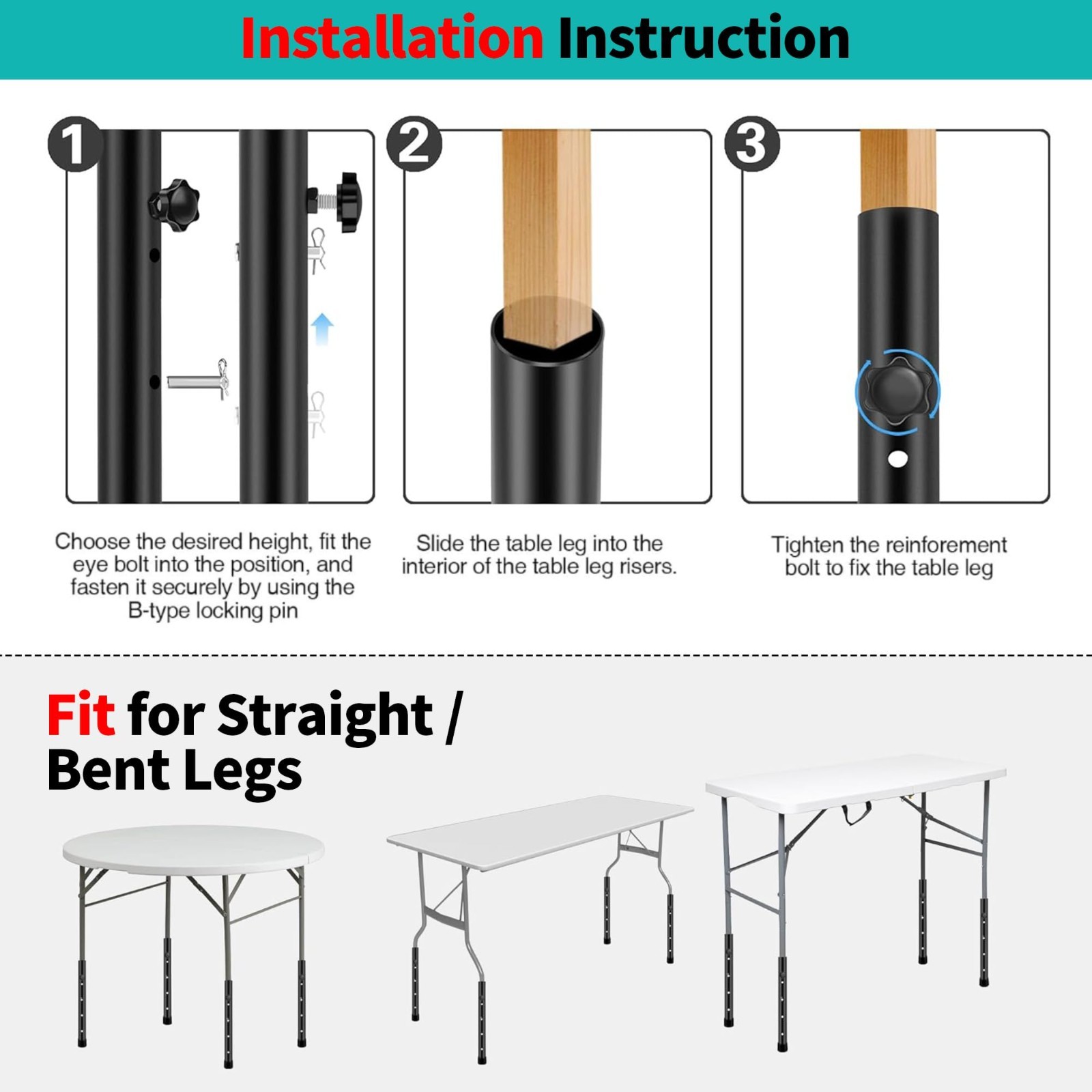 Adjustable Folding Table Leg Risers – 2 Heights, Durable Extenders for Back Pain