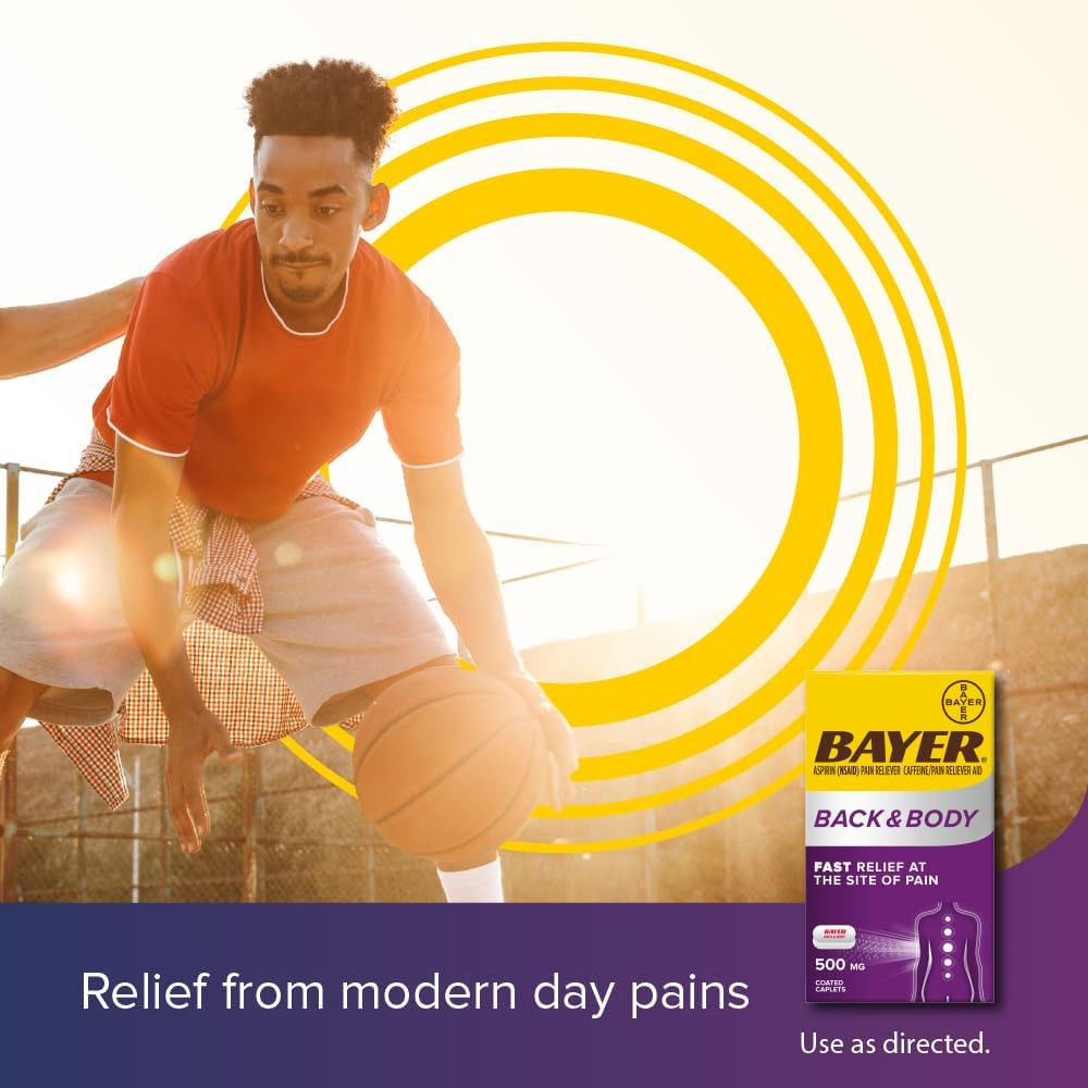 Bayer Back & Body 500mg Aspirin Plus Caffeine for Powerful Pain Relief, 200 Coat