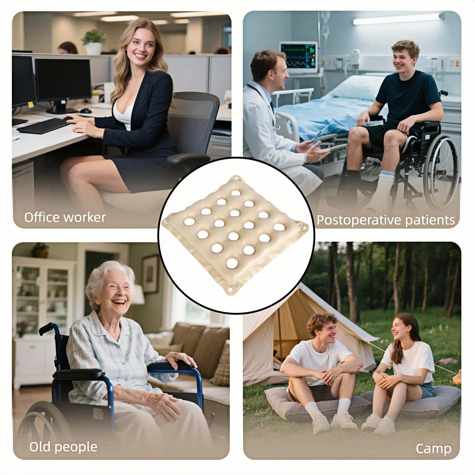 Medical Wheelchair Cushion Air Pad Donut Pressure Relief 17×17 Pump Beige New US