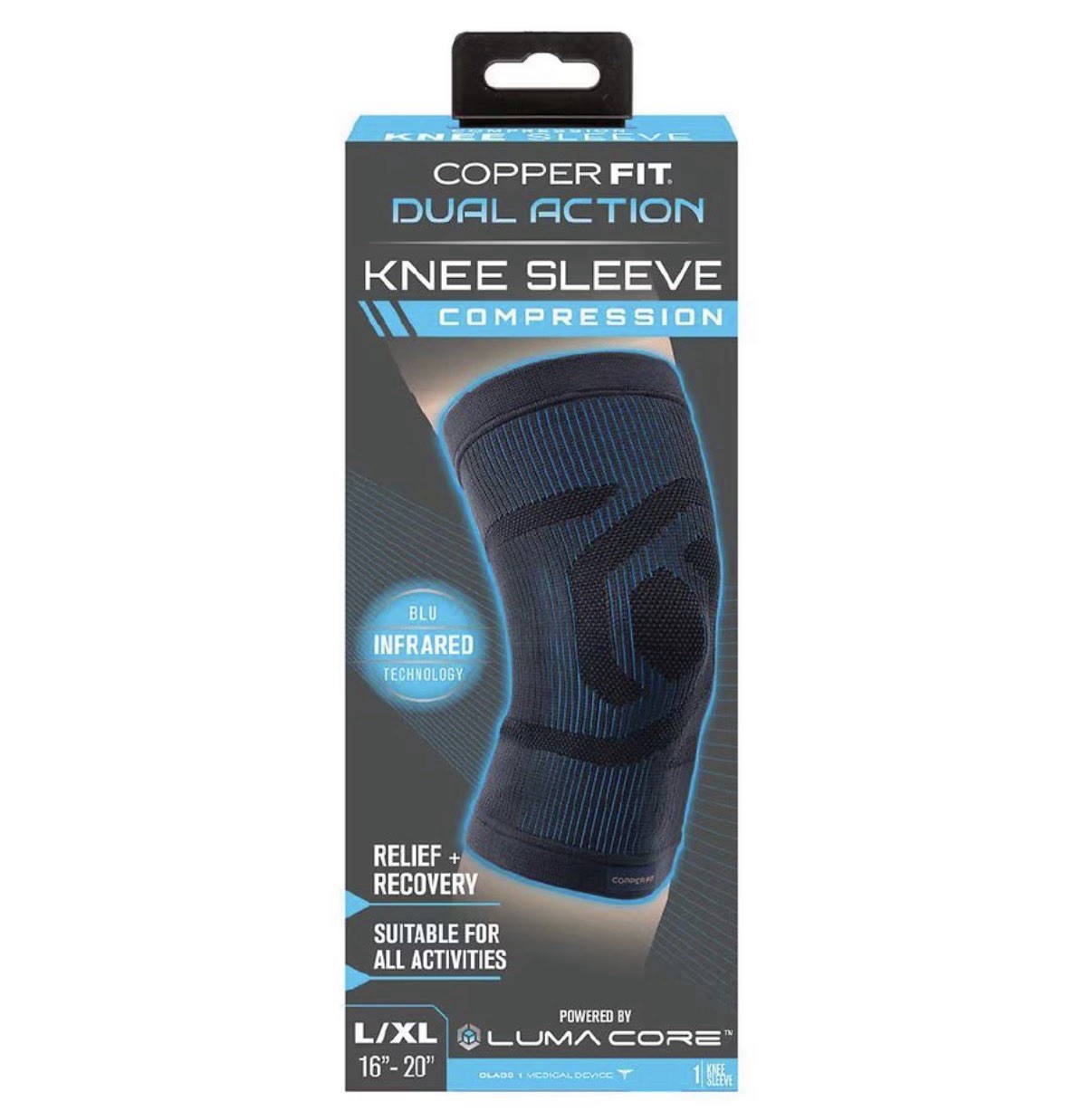 COPPER FIT DUAL ACTION KNEE COMPRESSION SLEEVE L/XL LUMA CORE NEW FREE SHIPPING