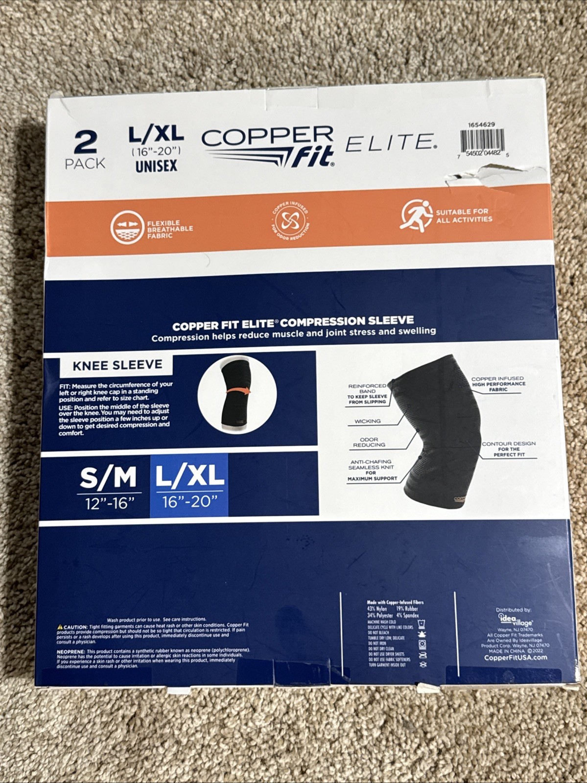 Copper Fit Elite Knee Compression Sleeve Brace 2-Pack, Black (L/XL) Support