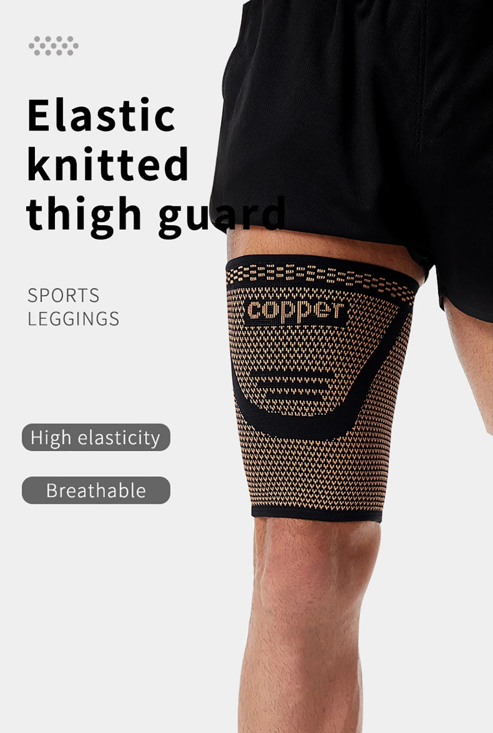 1Pcs Sports Thigh Guards Knitted With Copper Silicone Anti-slip High-stretch Thr