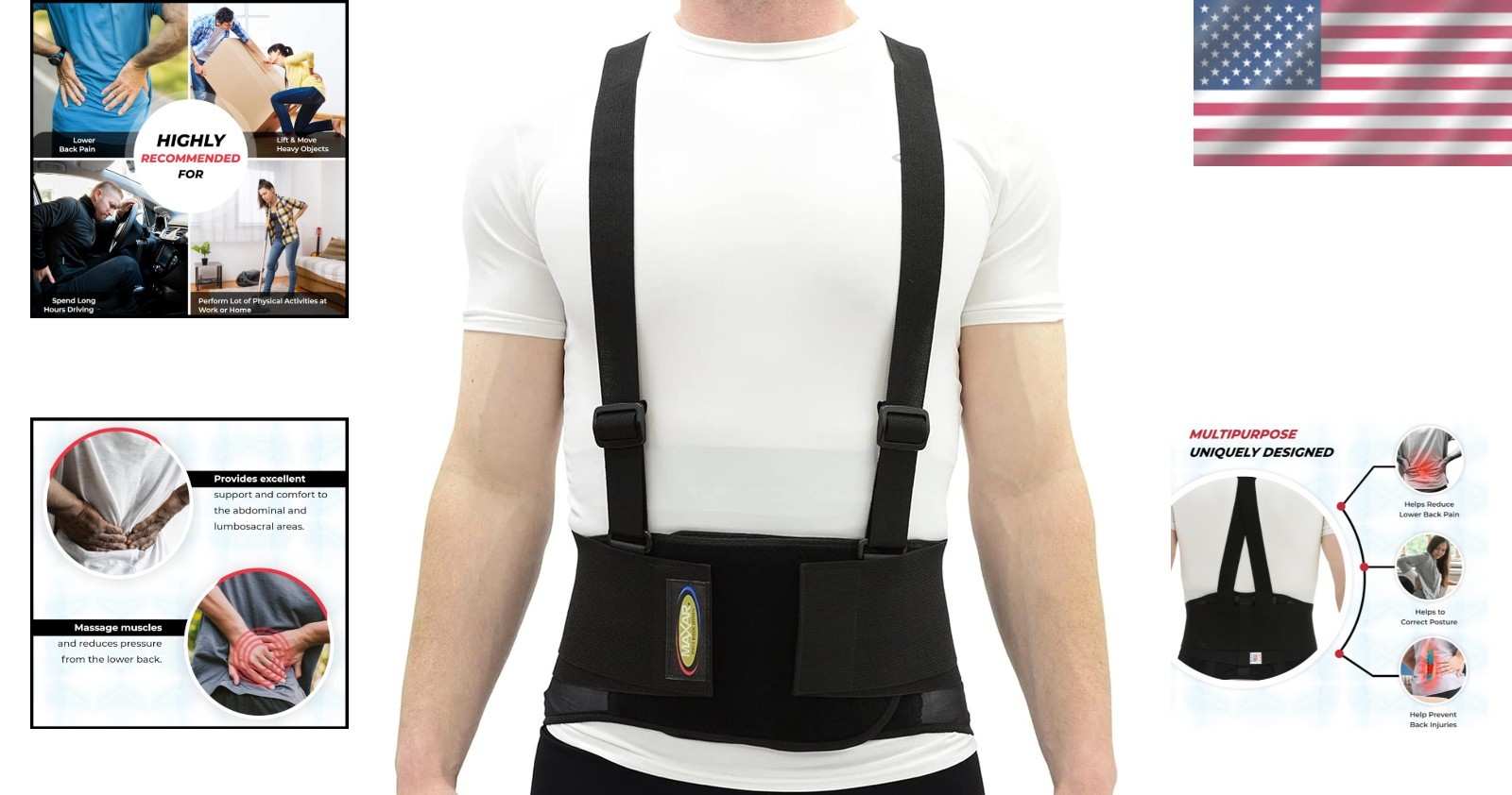 Adjustable 8″ Back Support Brace – Industrial Design for Lumbago & Heavy Lifting