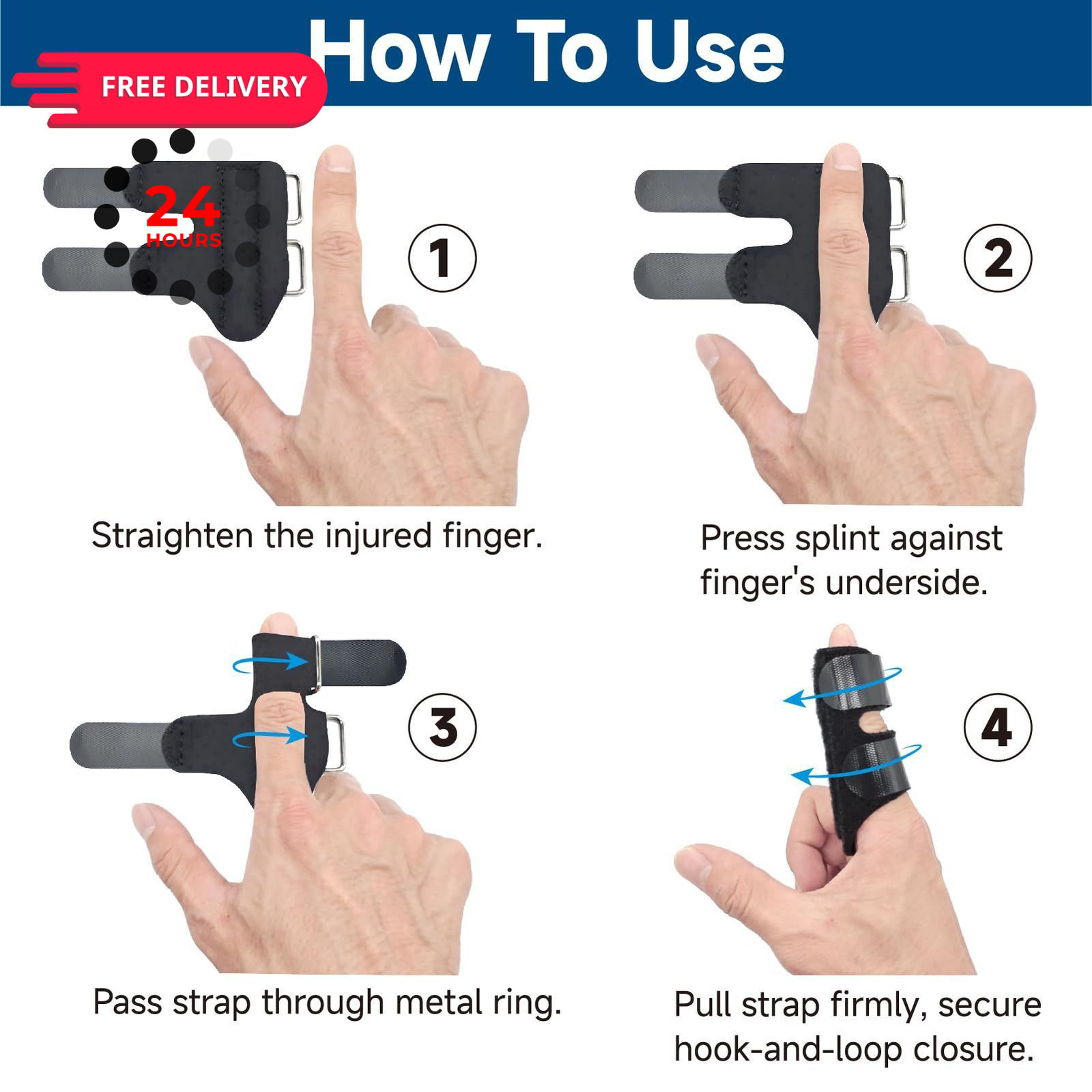 SUNBURST Finger Splint – Adjustable Trigger/Mallet Brace for Black