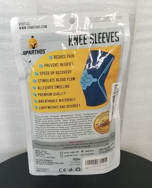 Sparthos Knee Compression Sleeve Size Medium Unisex Black Reduce pain Prevent