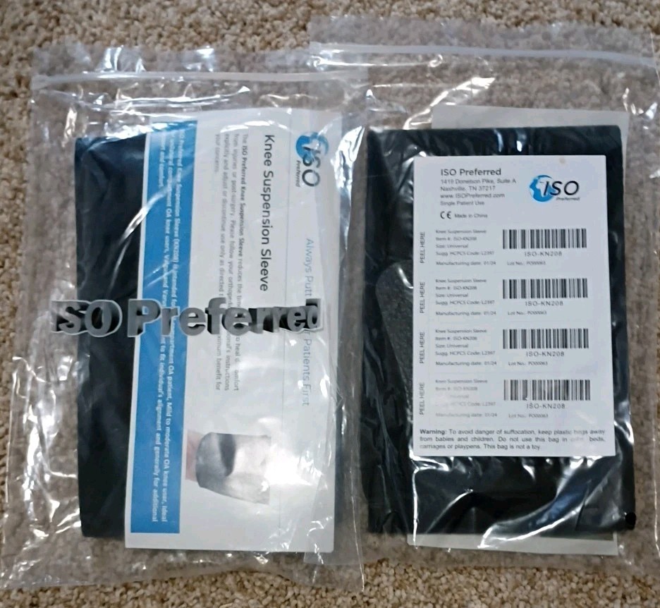 Lot Of 2 New ISO Preferred ISO-KN208 Universal Size Knee Suspension Sleeves`
