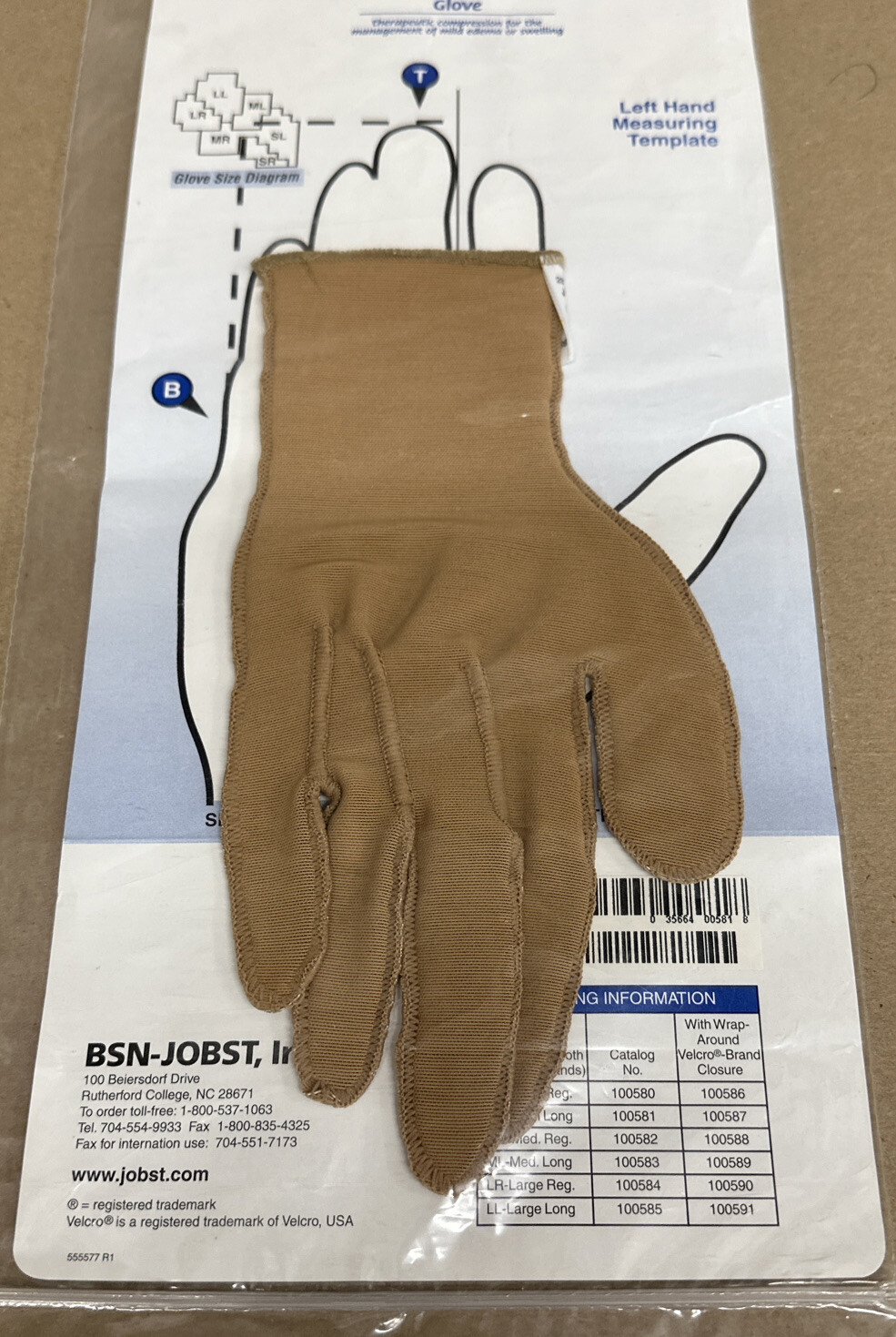 Jobst Full Finger Compression Glove, Small Long, Beige