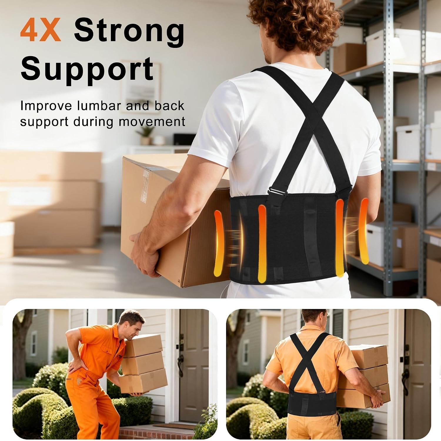 2-in-1 Work Back Brace for Men & Women, Adjustable Lumbar Support Belt with D…