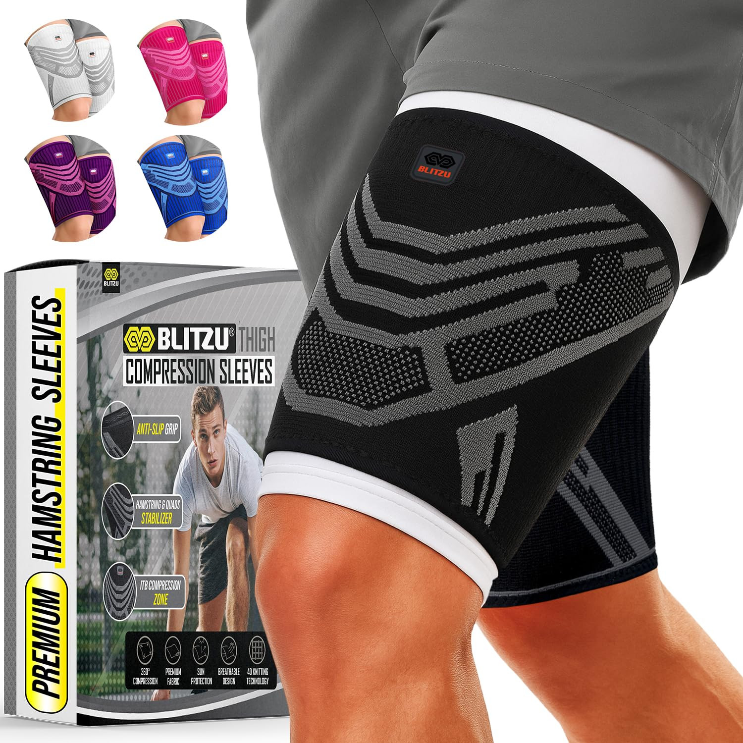 Hamstring Compression Sleeve 1 Pair, Upper Leg Sleeves, Thigh, Quad & Groin for