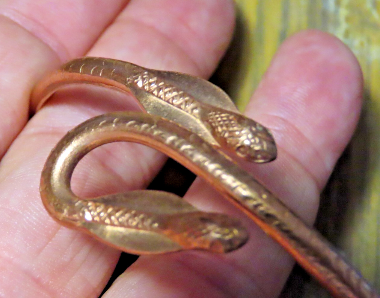 Solid Copper Bracelet, 2 Snake Heads. Arthritis Pain Relief, Adjustable