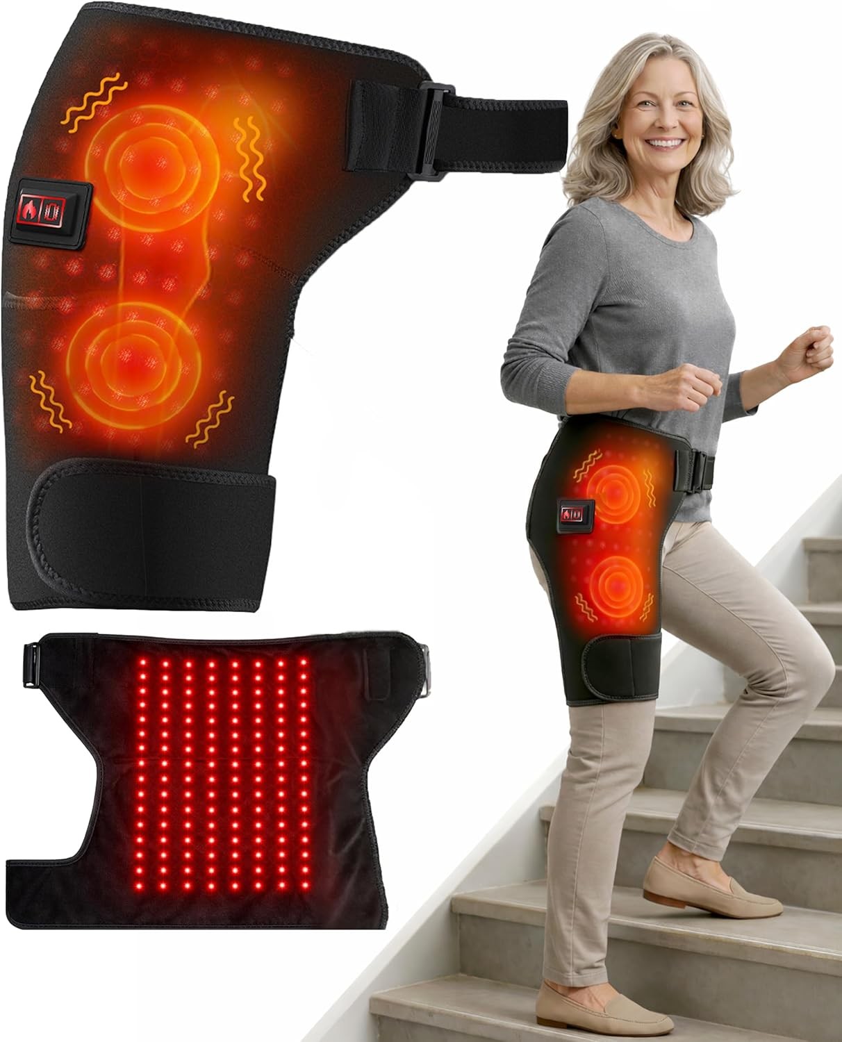 Heated Hip Brace Red Light Therapy Pad for Sciatica Pain Relief 3 Heating Levels
