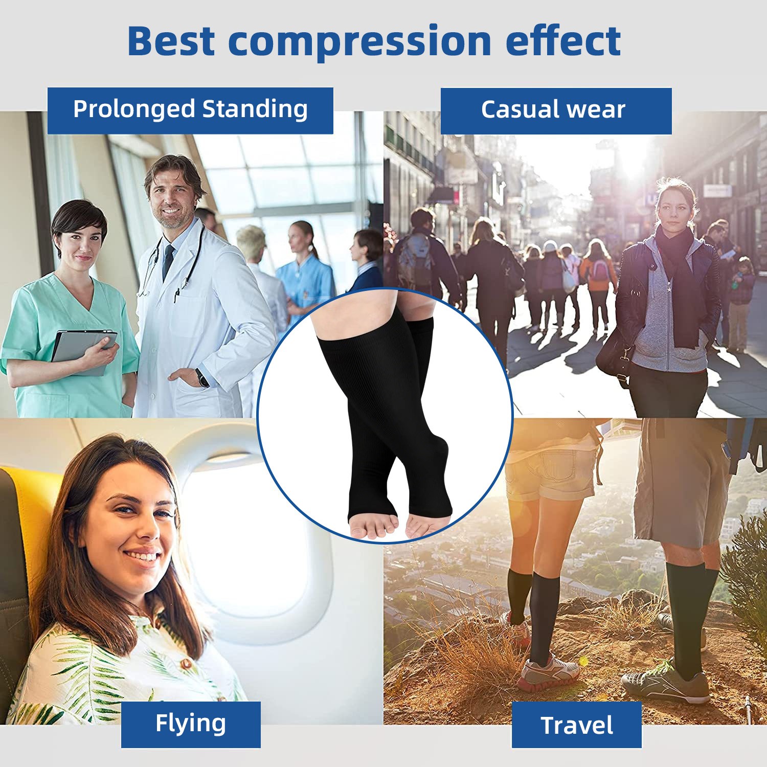 5 Pairs 20-30 mmHg Toeless Compression Socks-Knee High Support for Running&Sport