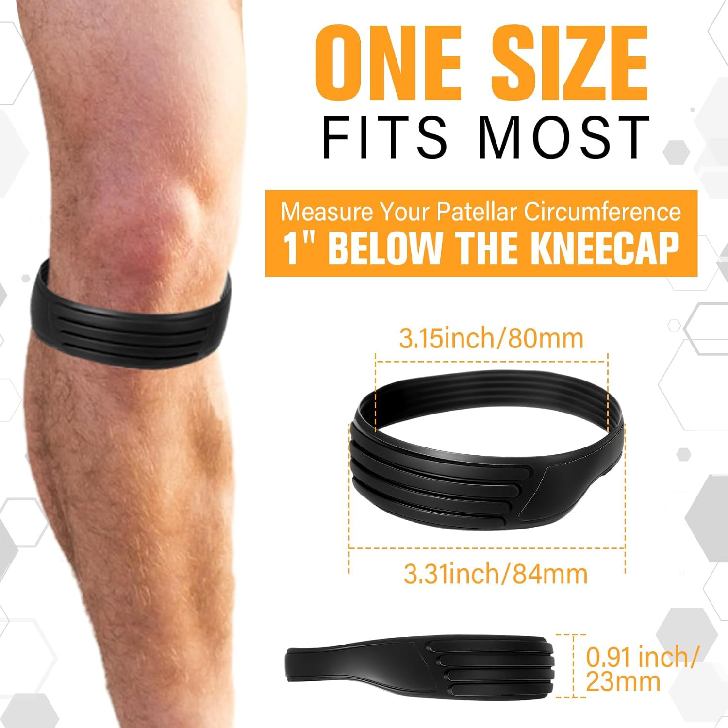 2 Pcs Patella Band Knee Strap Black Patellar Tendon Support Strap with Travel…