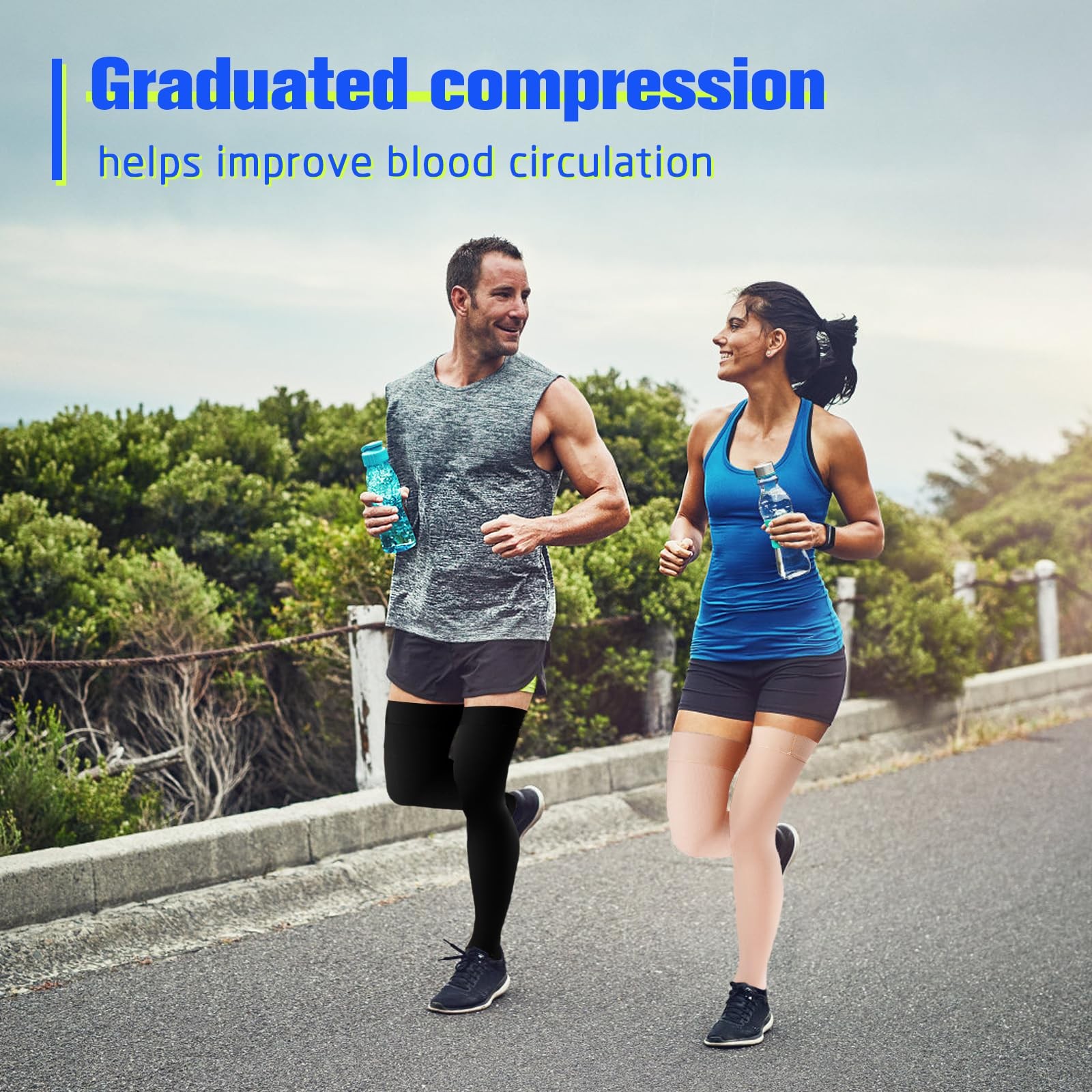 Wegitcs 15-20 Mmhg Compression Stockings For Women Men Thigh High Compression