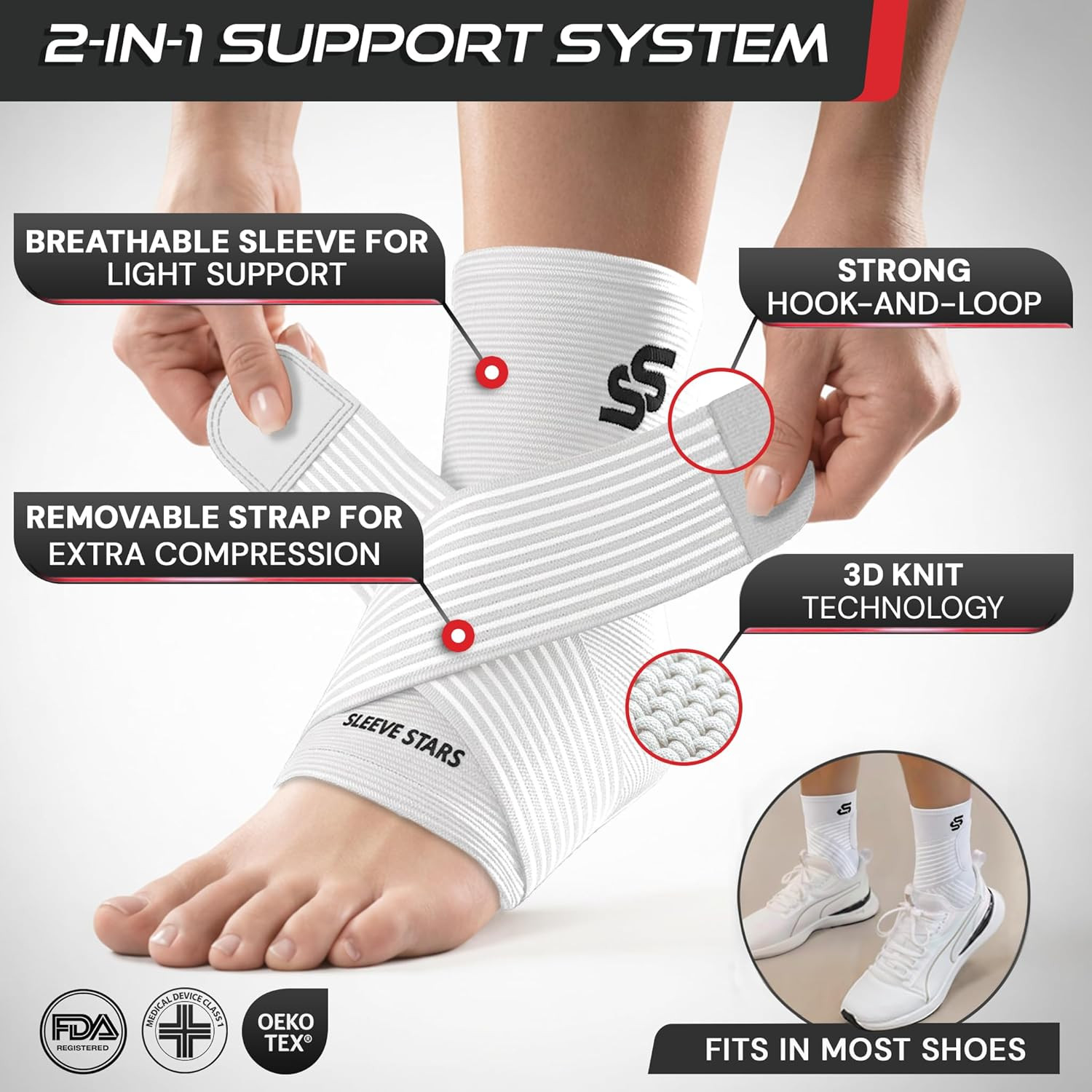 Sleeve Stars Ankle Brace for Women & Men, Ankle Wrap for Sprained Ankle, Compres