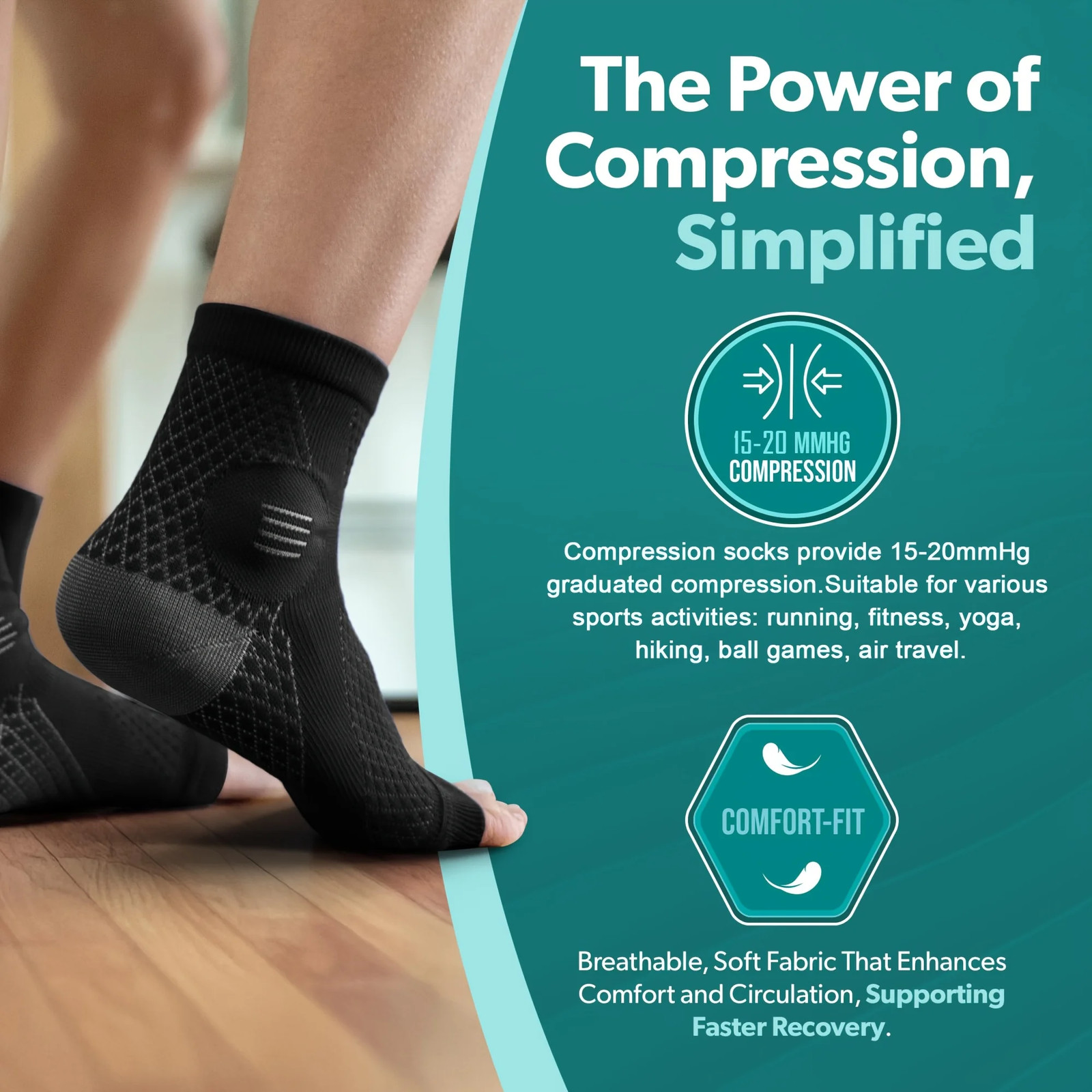 1Pair Ankle Compression Socks,Compression Foot Sleeves with Arch And Ankle.