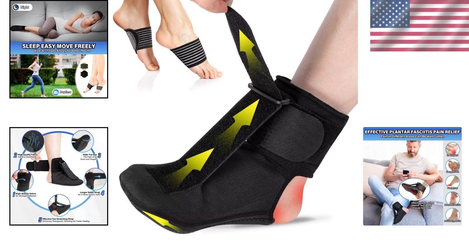 Plantar Fasciitis Night Splint Adjustable Foot Drop Ankle Brace Support Toe Pain