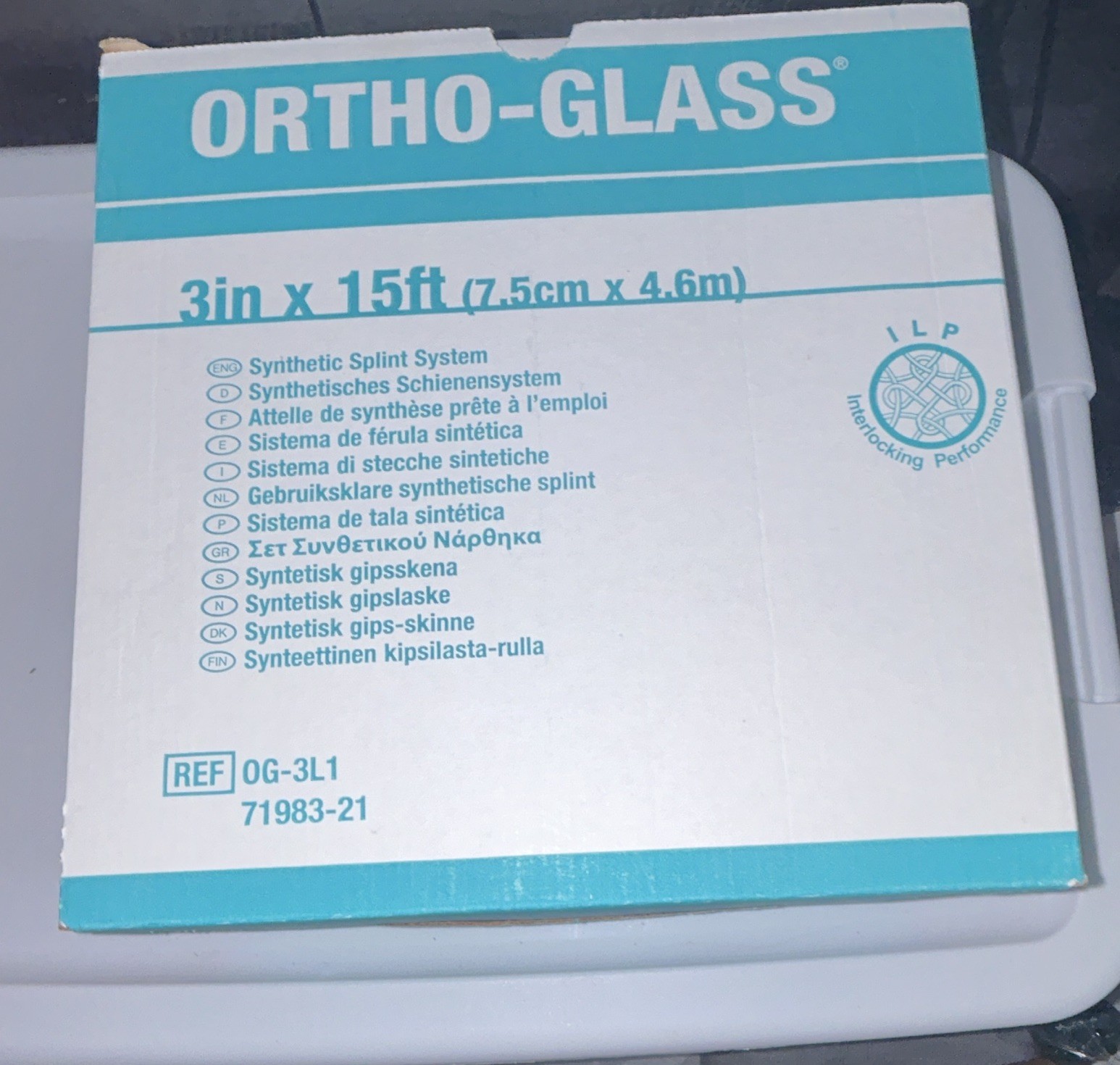 Ortho-Glass Synthetic Roll Splint 3 in x 15 ft White/Teal OG-3L1 71983-21