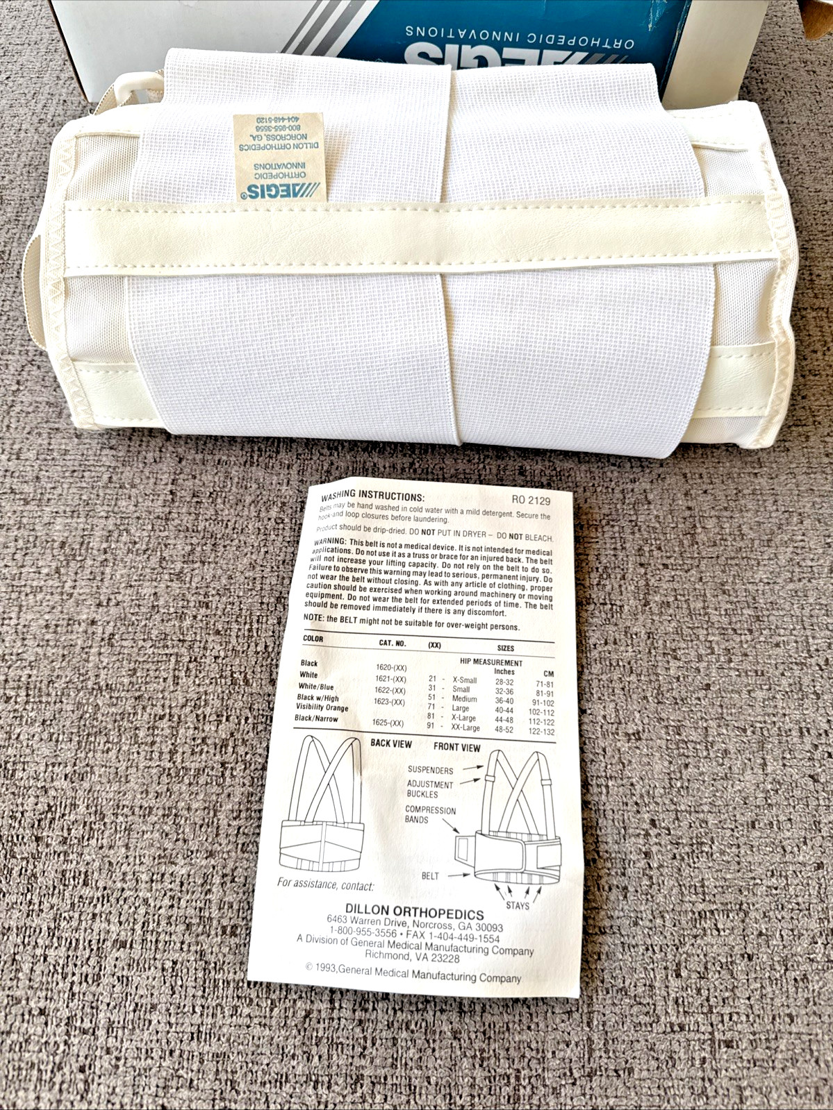 Back Brace Lifting Belt Lumbar Support W/ Suspender Waist Aegis XXL Hip 48-52”