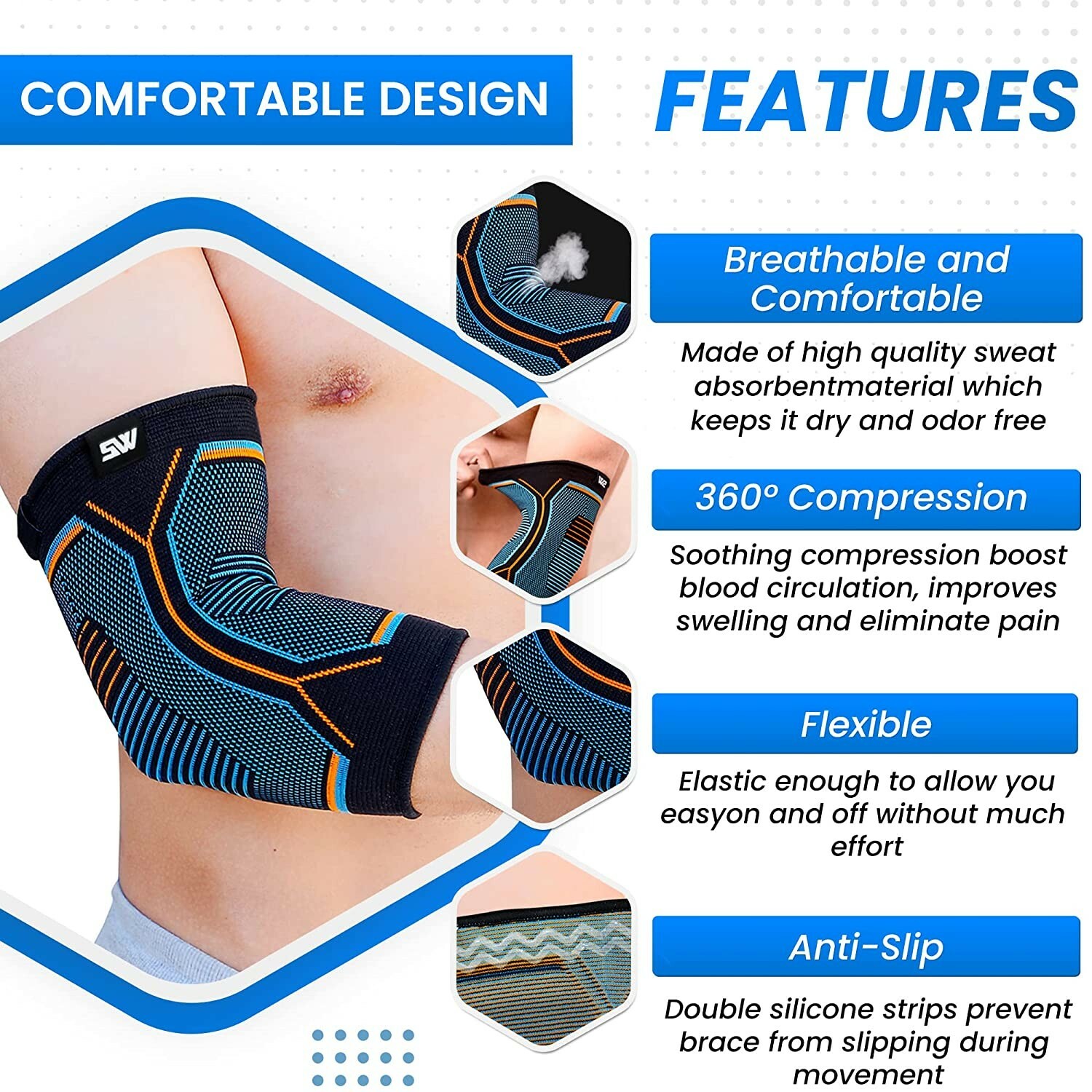 Sportswear Studio Elbow Brace Pack of 2 Anti Slip Size Large NEW