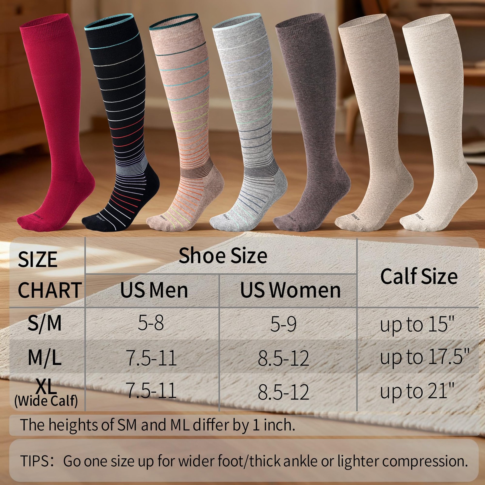 Soft Cotton Compression Socks for Women Medium-Large, 3 Pairs – Natural Land