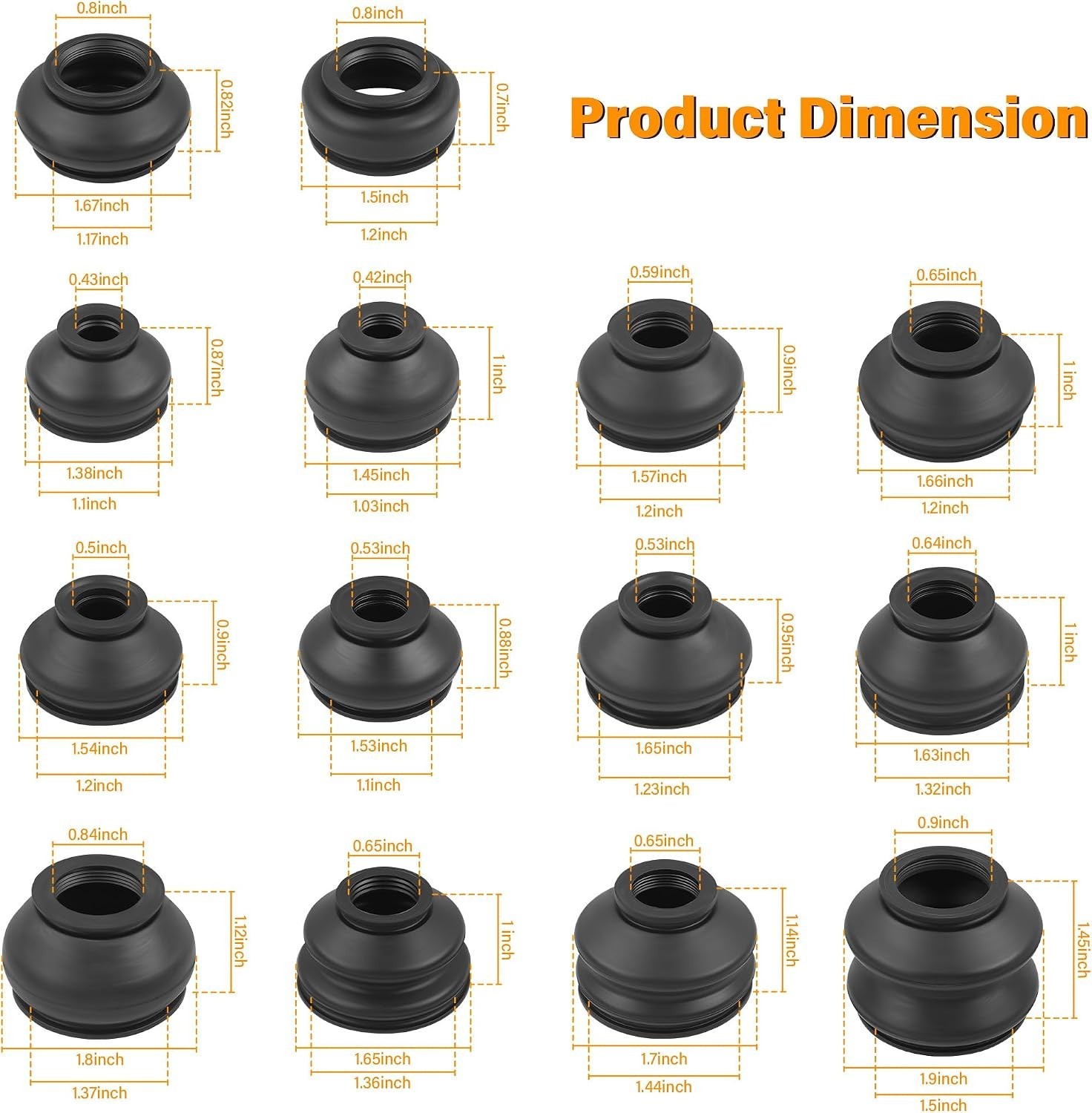 14PCS Rubber Ball Joint Boot Set Car Suspension Protection for Cars SUVs Trucks