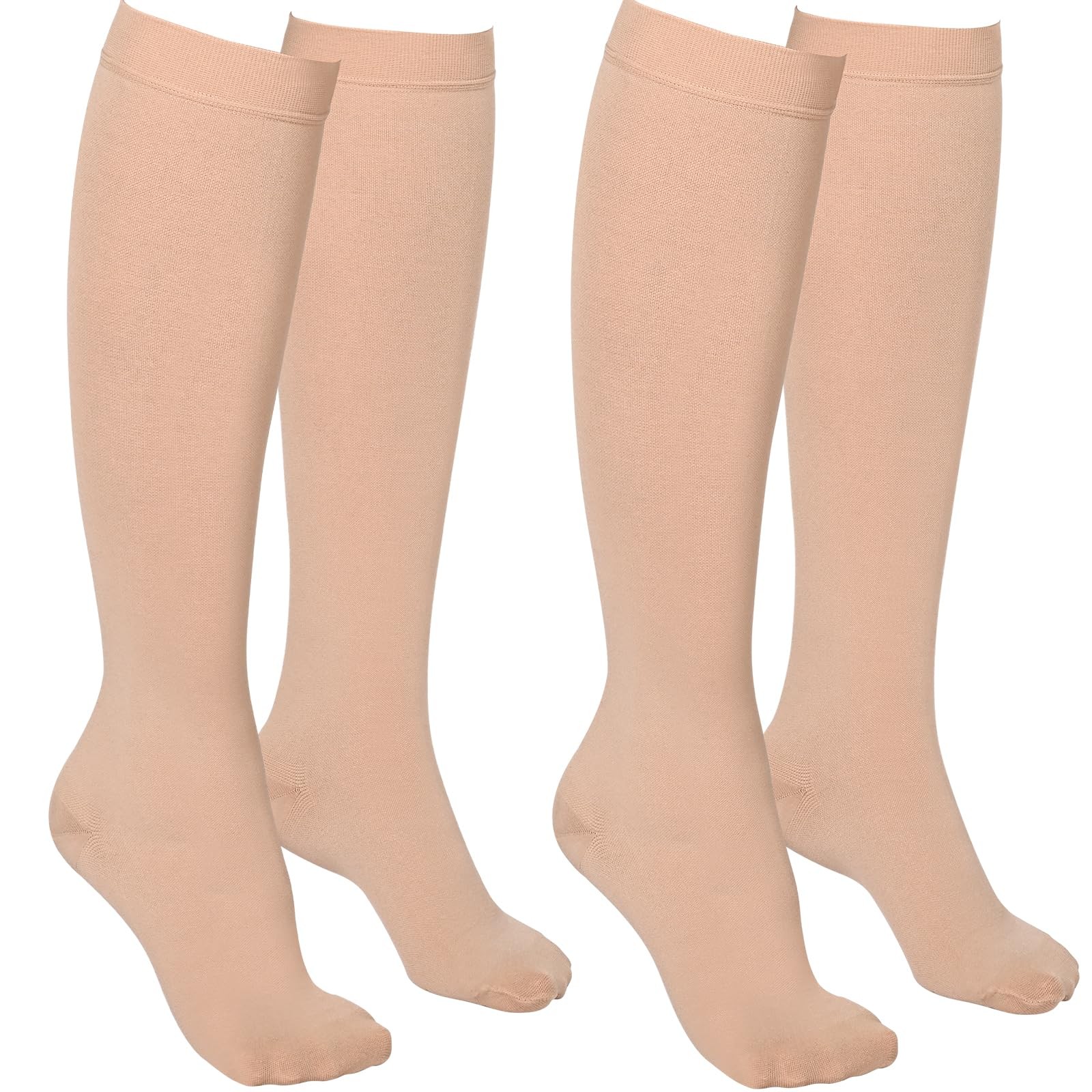 Wegitcs 2 Pairs 20-30mmHg Knee High Compression Socks for Medium, Beige