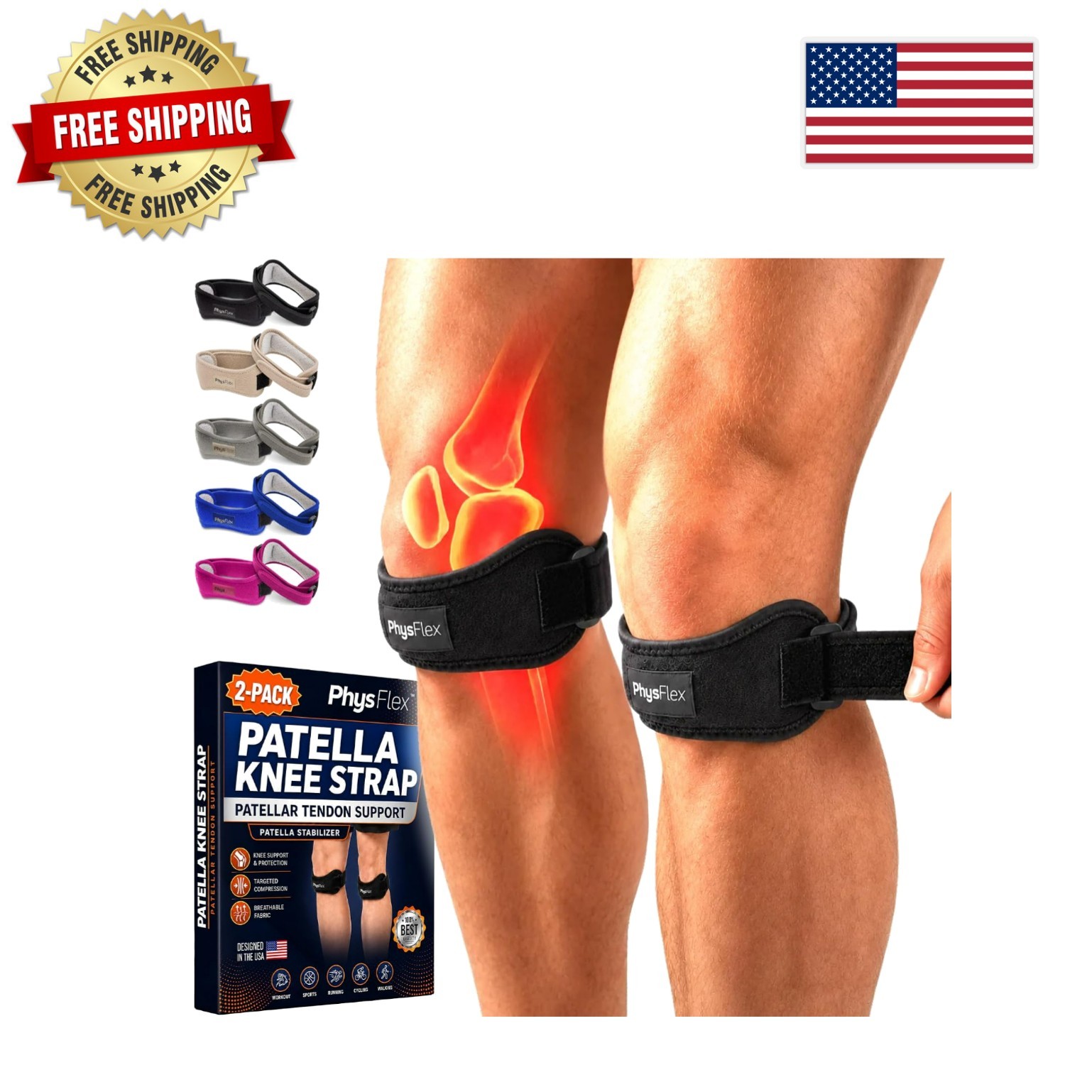 Universal Fit Patellar Support Strap for Jumper’s Knee – 2 Pack for Men & Women