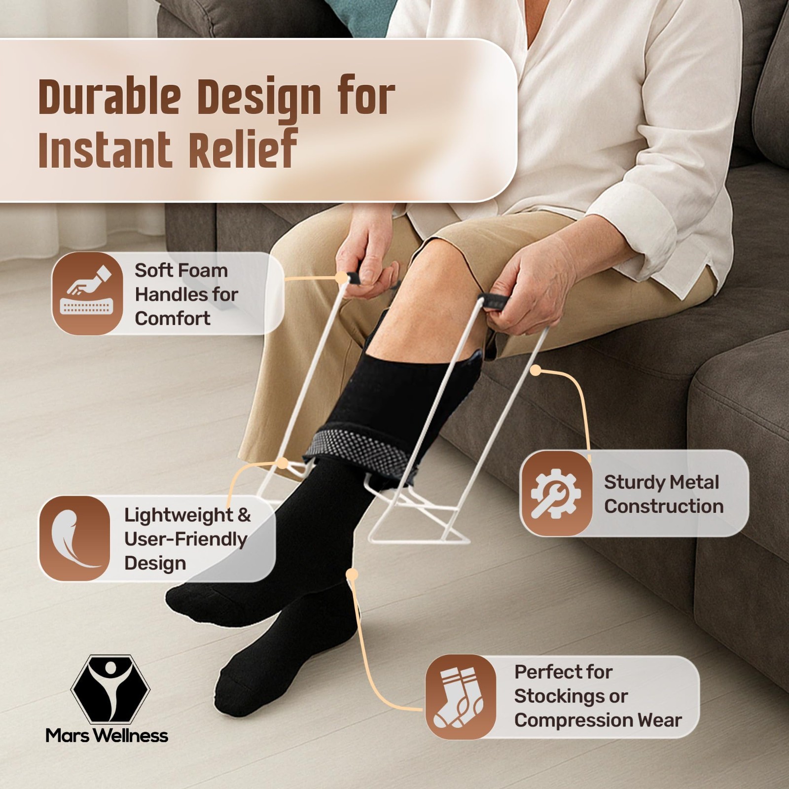 Compression Sock Aid Device | Stocking Donner Helper with Foam Grips – Easy Use