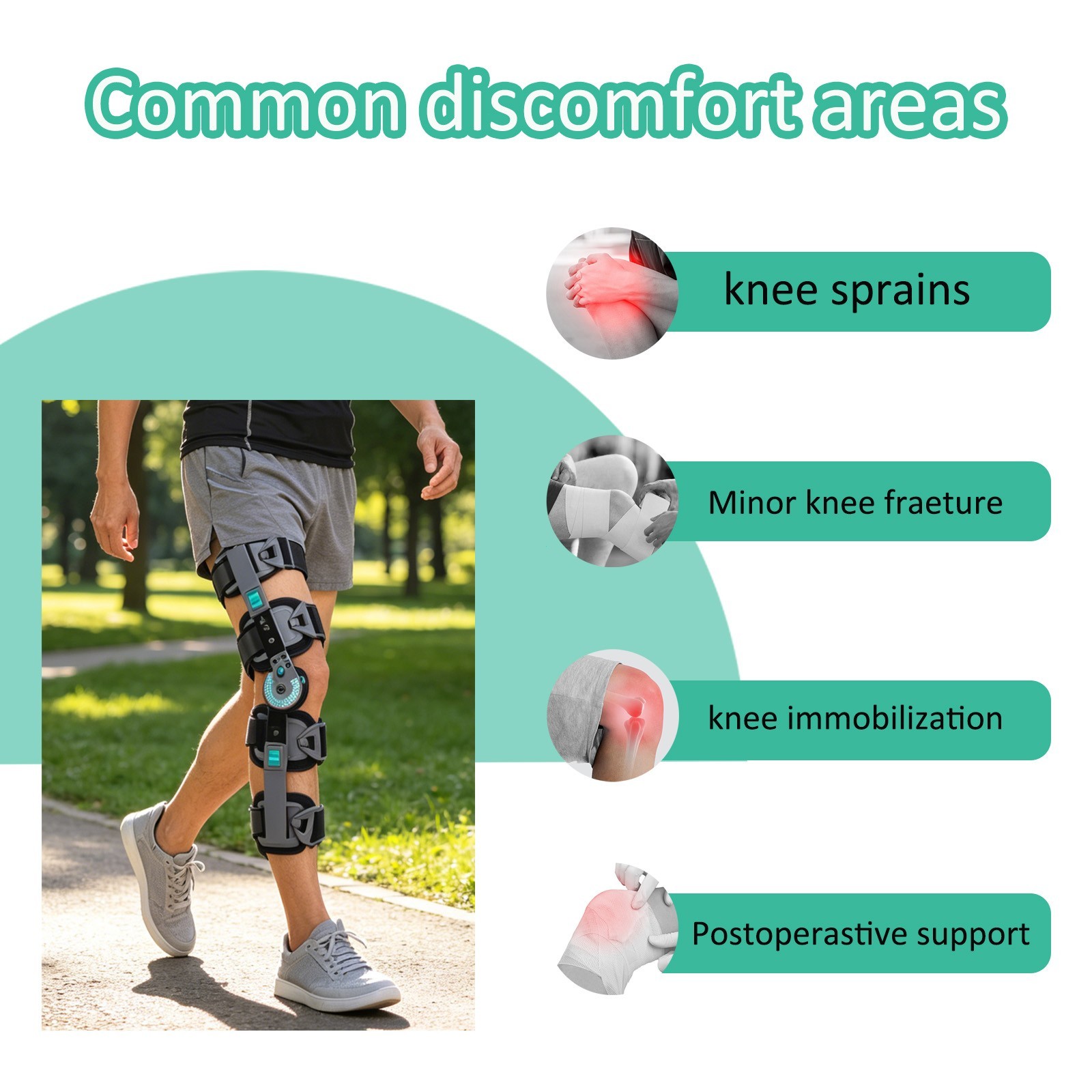 Hinged Knee Brace with Adjustable ROM Lock, ost-Surgery Recovery,Pain Relief ﻿