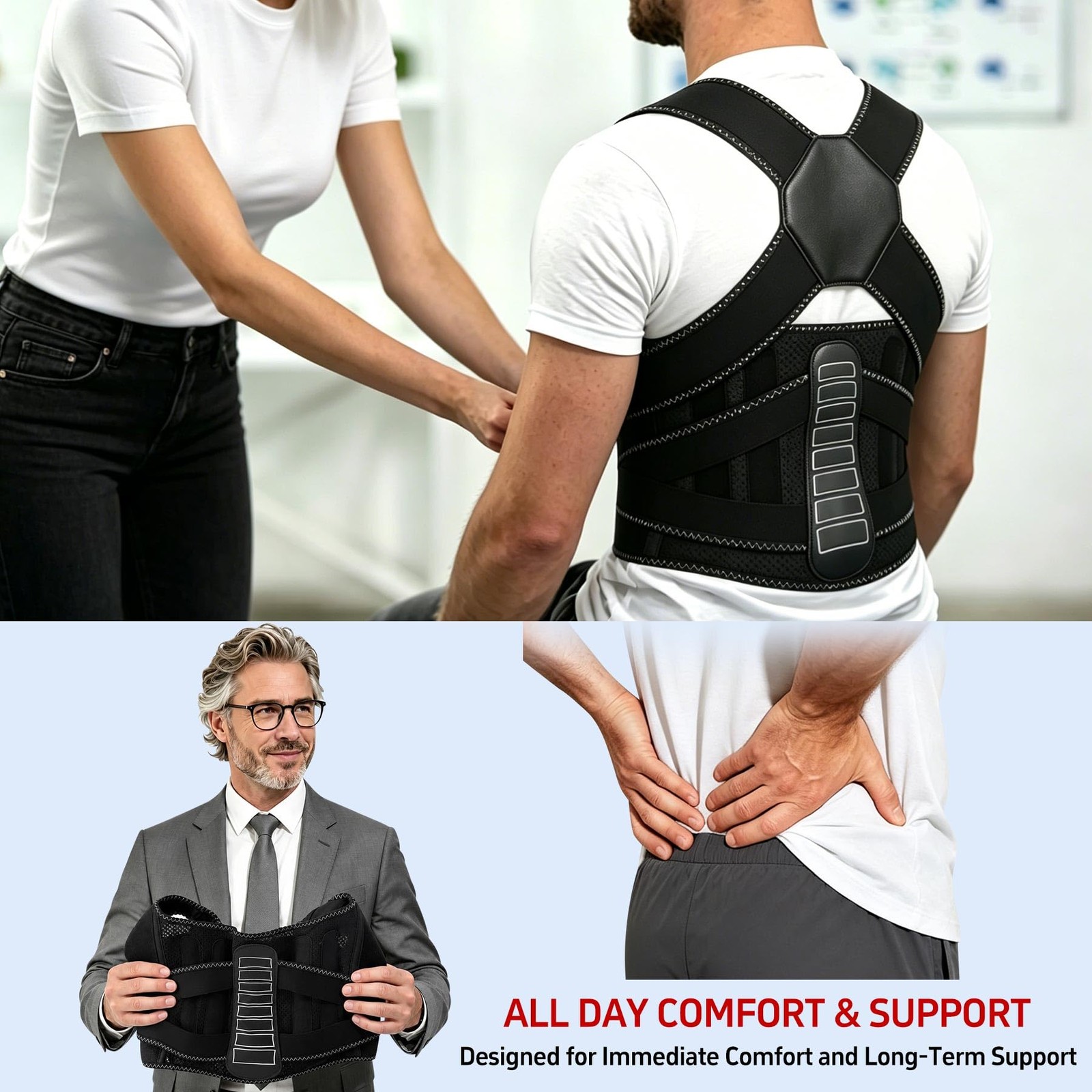 Zrughno Posture Corrector for Women and Men Back Brace Large, Black