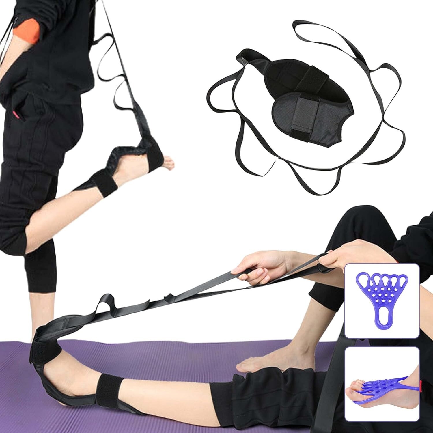 Yoga Stretch Strap Improves Strength and Relief to Heel Spurs, Calf, Thigh &Hip