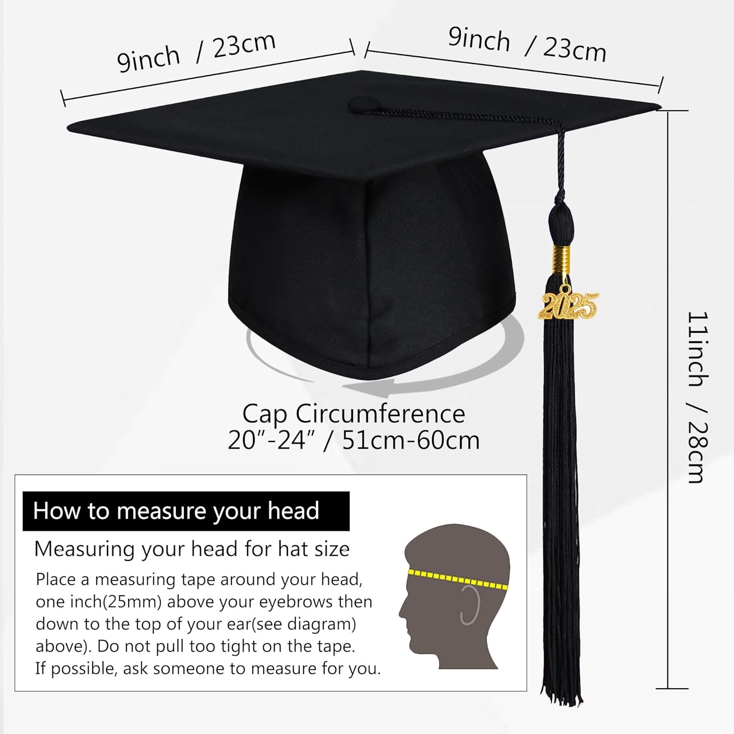 GraduationMall Matte Graduation Cap with 2025 Tassel for High One Size, Black