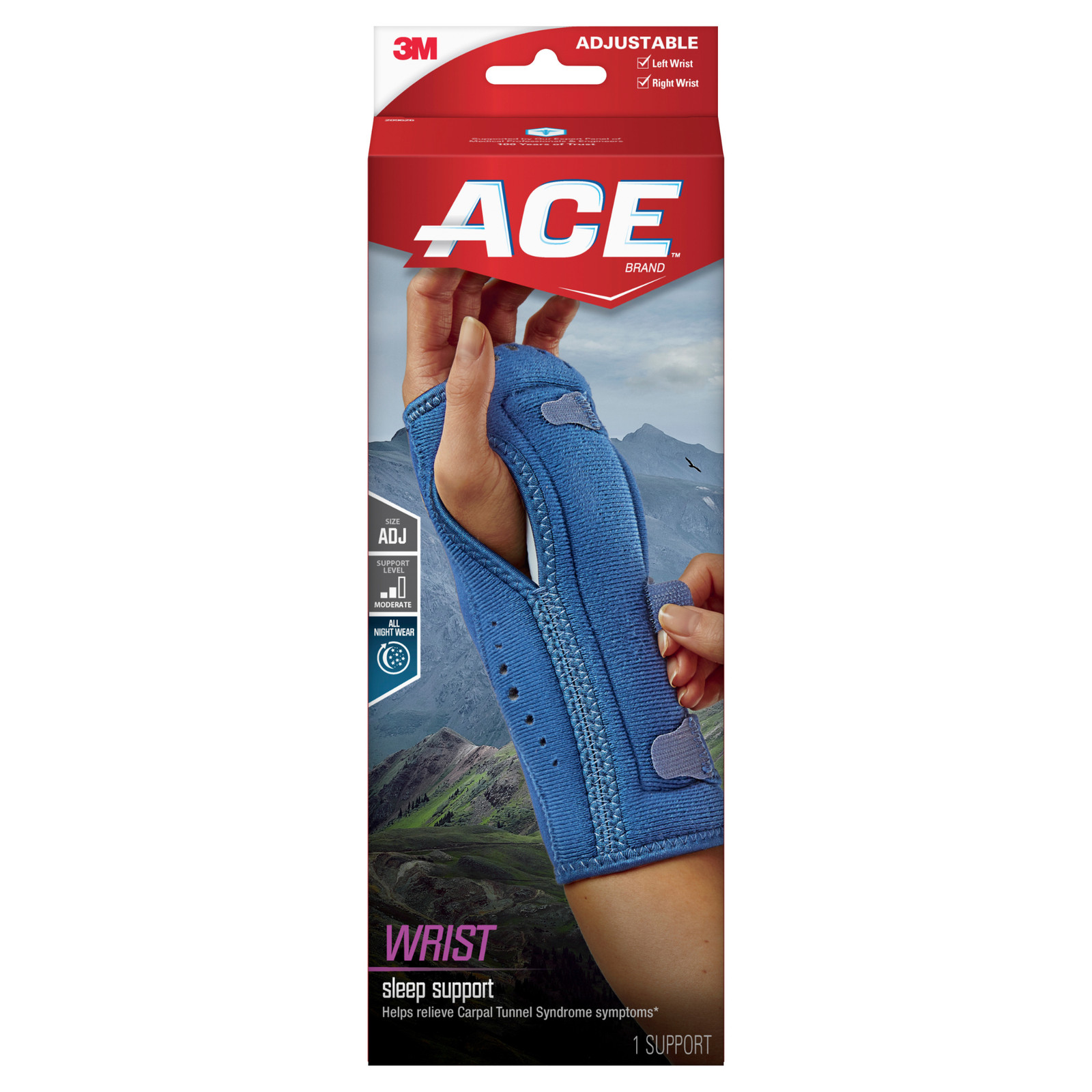 ACE Night Wrist Sleep Support: One Size Adjustable (Navy Blue) [2-pack] 209626