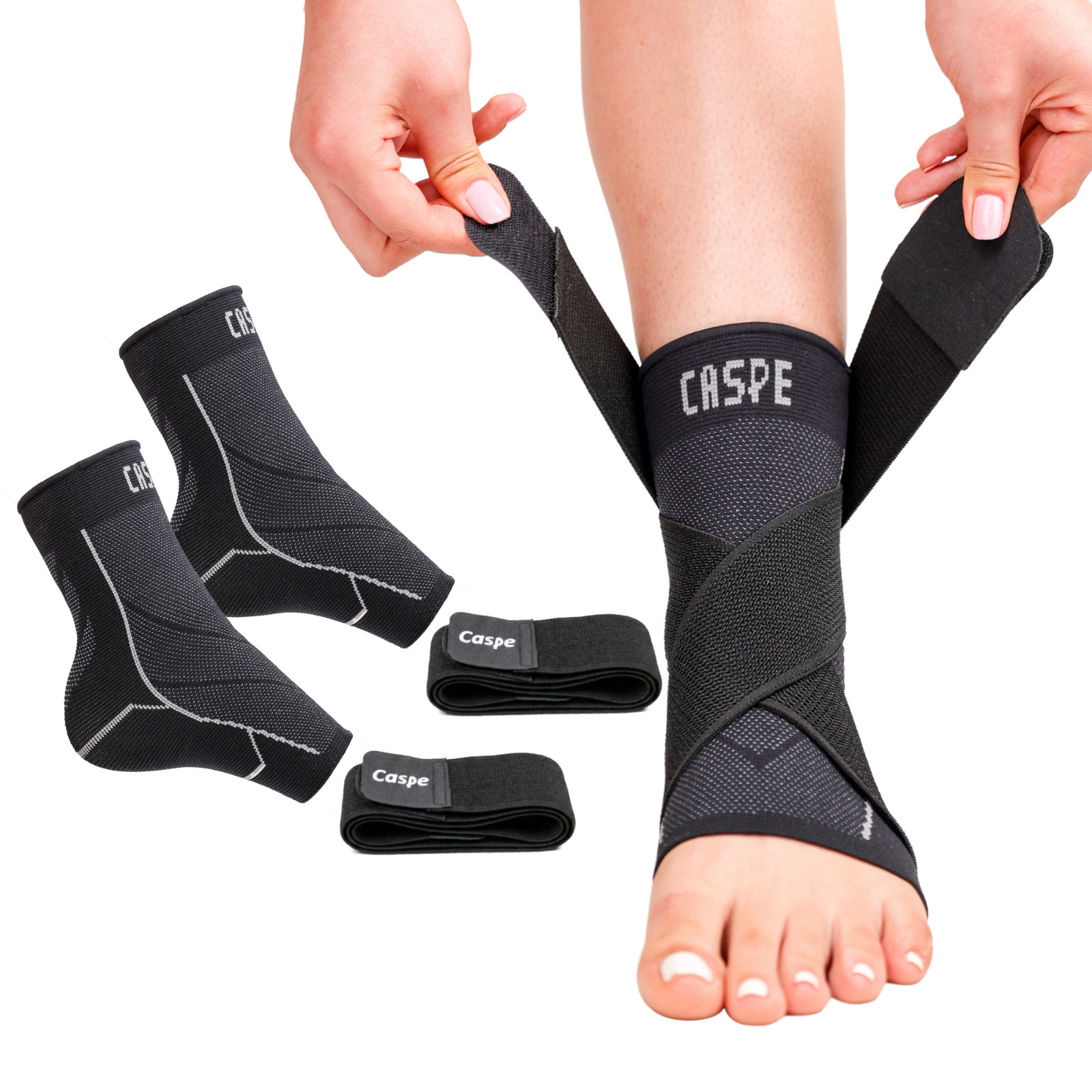 Caspe 2X Ankle Brace Support Compression Sleeve Fasciitis Pain Relief Foot Wrap