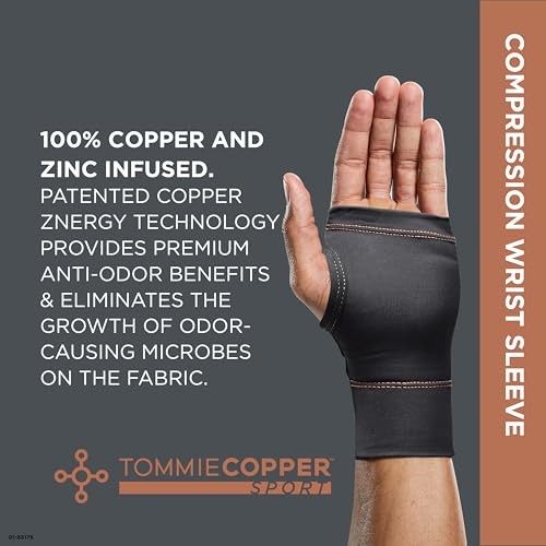 TOMMIE COPPER WRIST COMPRESSION SLEEVE (S/M, BLACK), 4D STRETCH & – BLACK