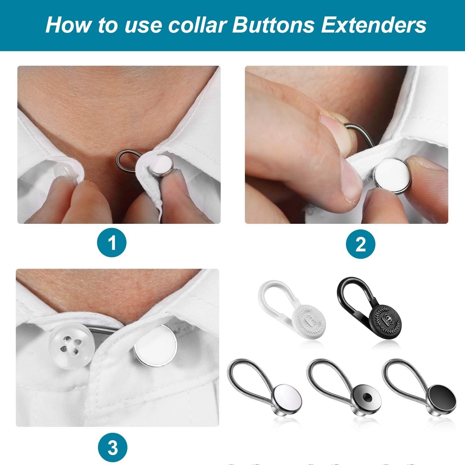 WILLBOND 24 Pcs Collar Extenders Elastic Button Neck Relief Black White