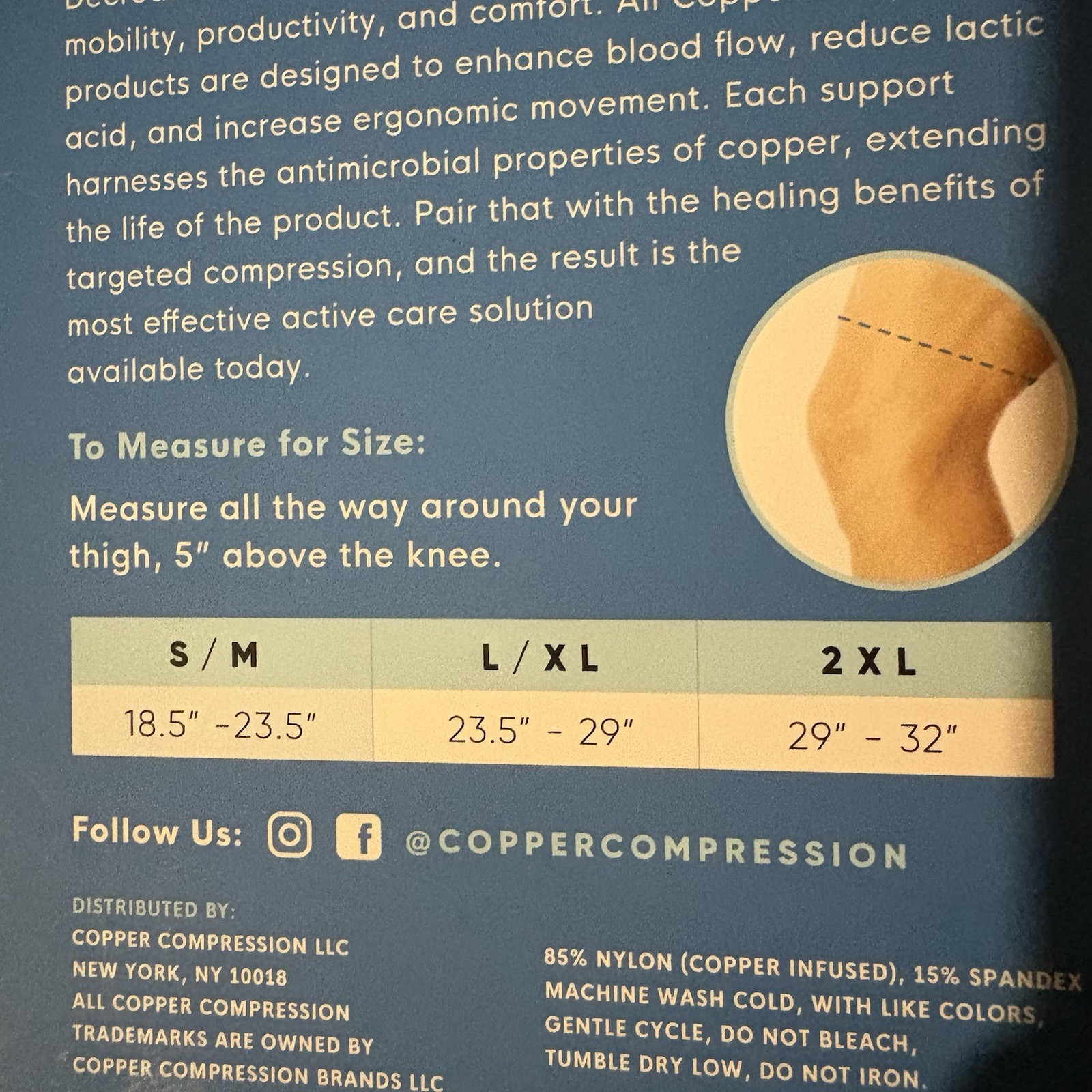 Knee Sleeve Copper Compression S / M 18.5” – 23.5” Tendinitis, Runners Knee Pain