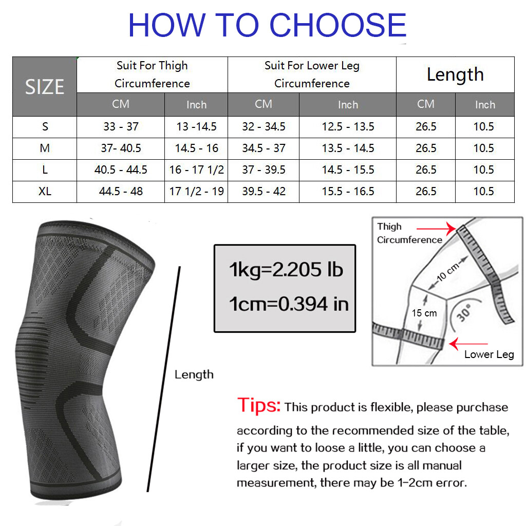Knee Brace Compression Sleeve Support Sport Fitness Joint Pain Arthritis Relief