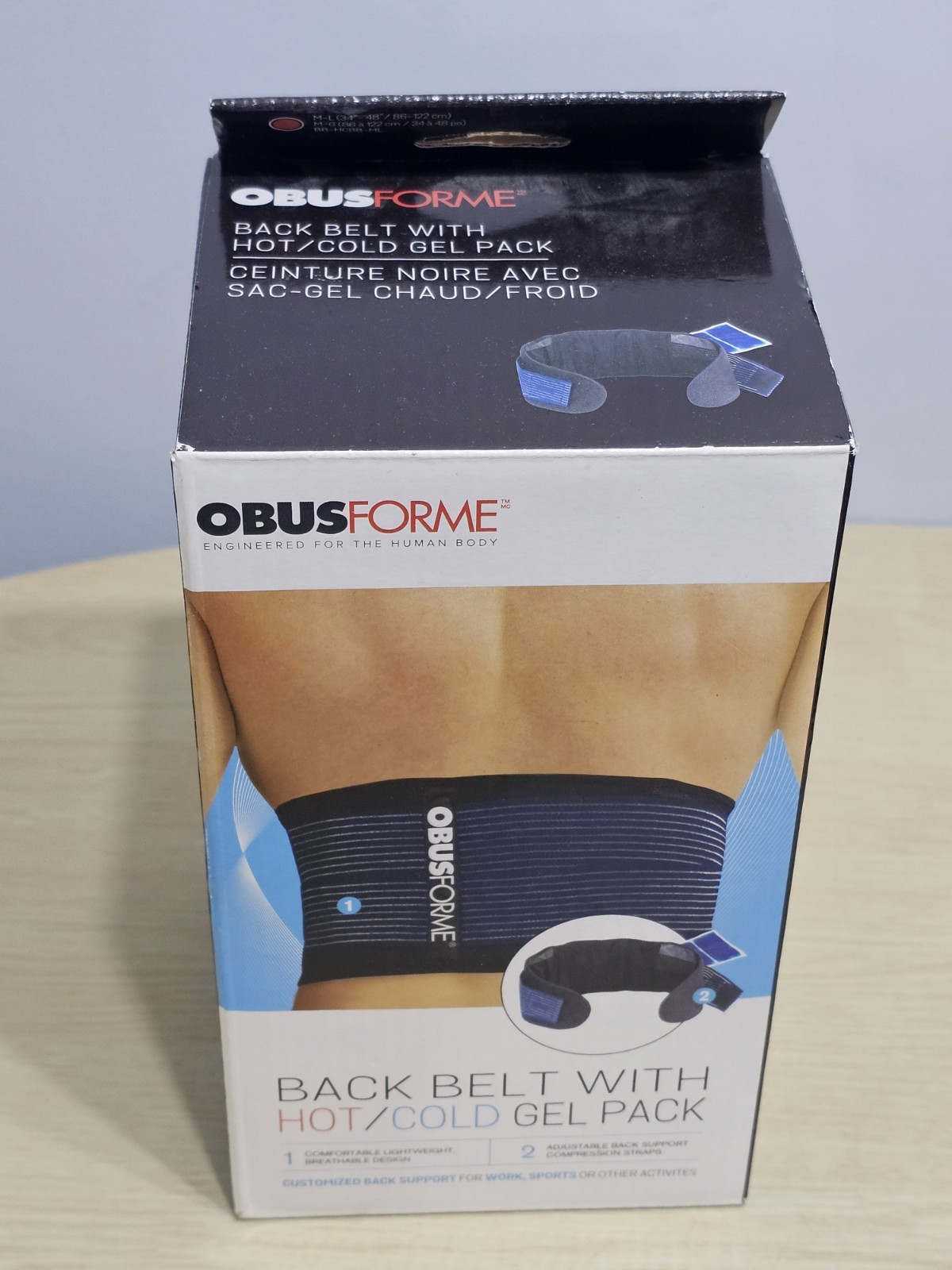 ObusForme Back Support Belt w/ Hot & Cold Gel Pack Adjustable Lumbar Brace Pain