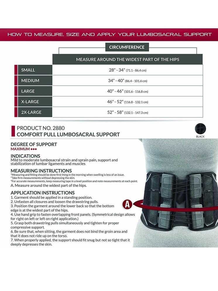 OTC Comfort Pull Lumbosacral Support Lumbar Ligaments Muscle Support- 2880 Large