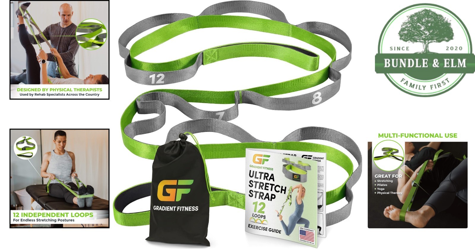 Stretching Strap with Exercise Poster for Improved Flexibility and Strength