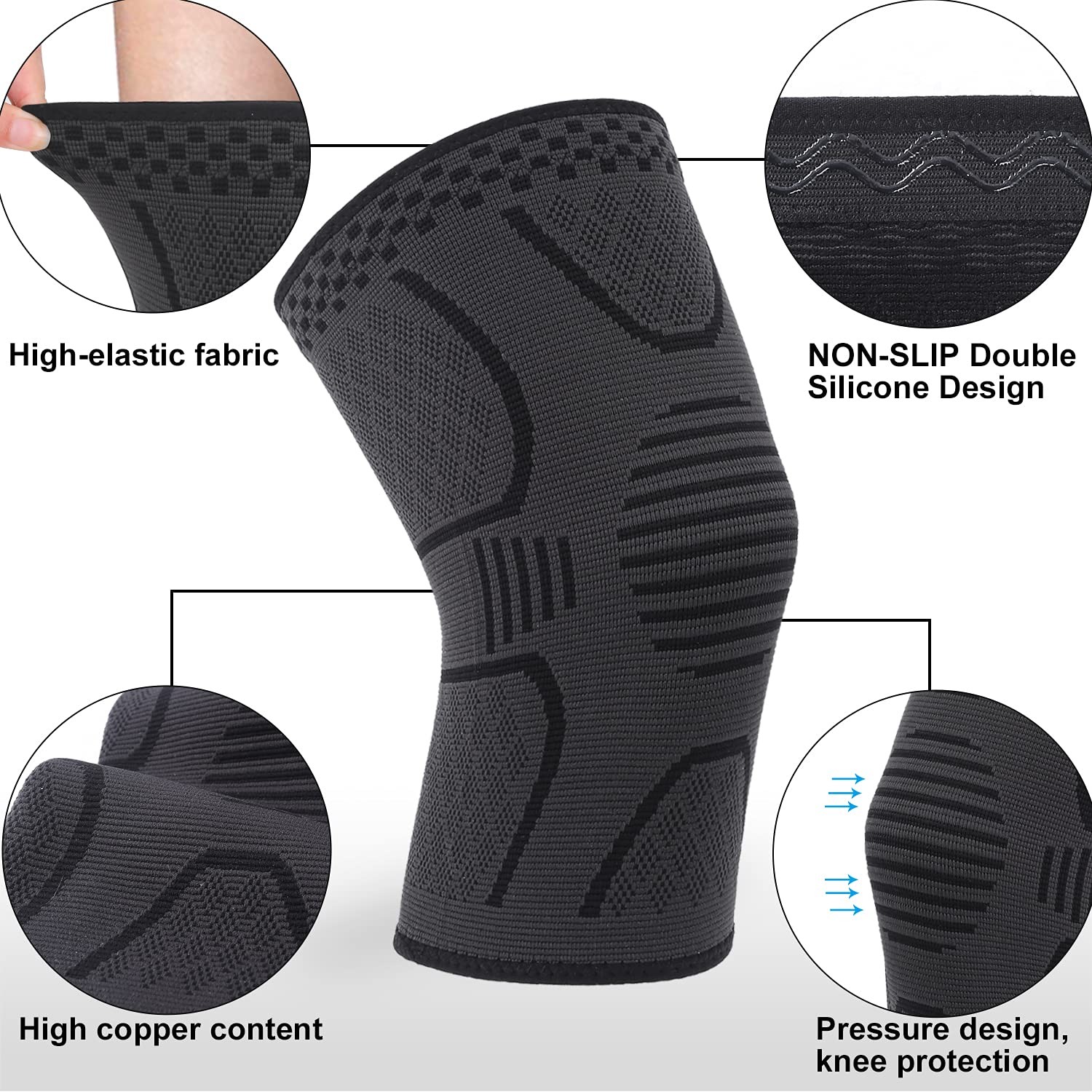 2 Pack Copper Knee Brace Knee Compression Sleeve Support for Men Women Knee P…