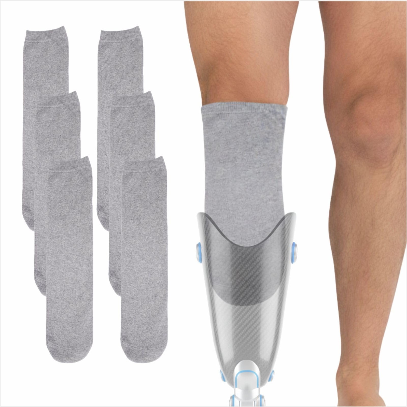 Cotton Prosthetic Socks, Soft Breathable Stump Liners, Multiple Grey L