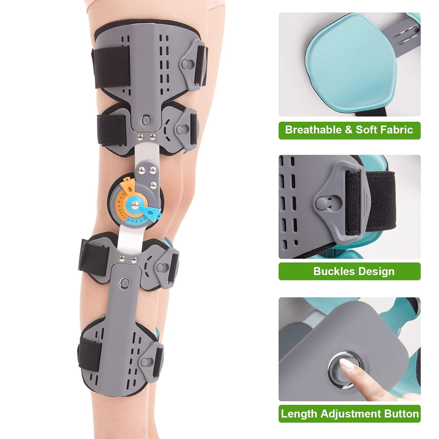 Hinged Knee Brace ROM Post Op Knee Immobilizer Adjustable Knee Immobilizer Suppo