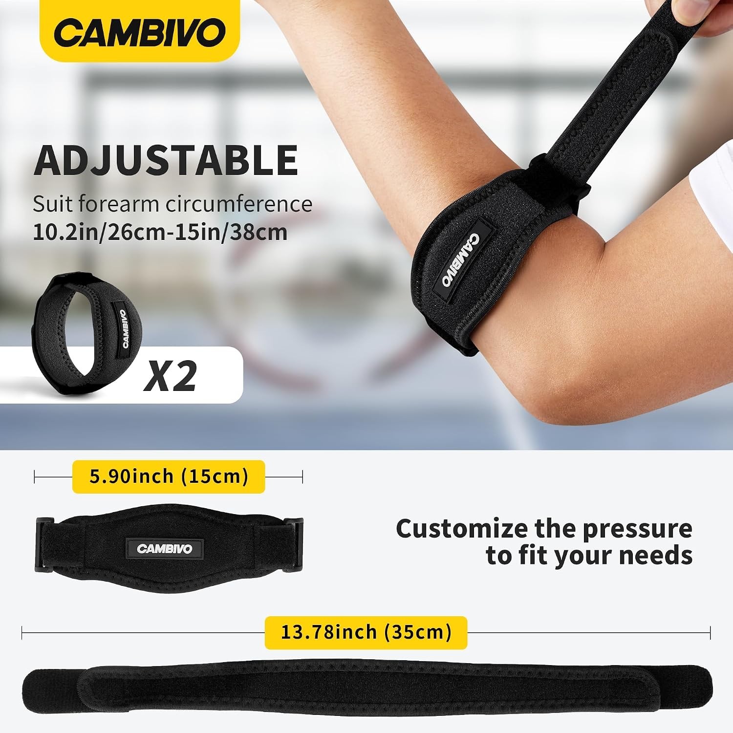 2 Pack Tennis Elbow Brace – Adjustable Compression Strap for Pain Relief, Black