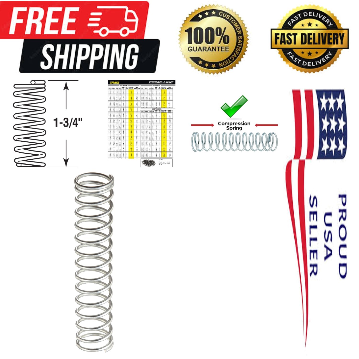Spring Steel Compression Springs – 4 Pack Nickel-Plated, 3/8 In. x 1-3/4 In.