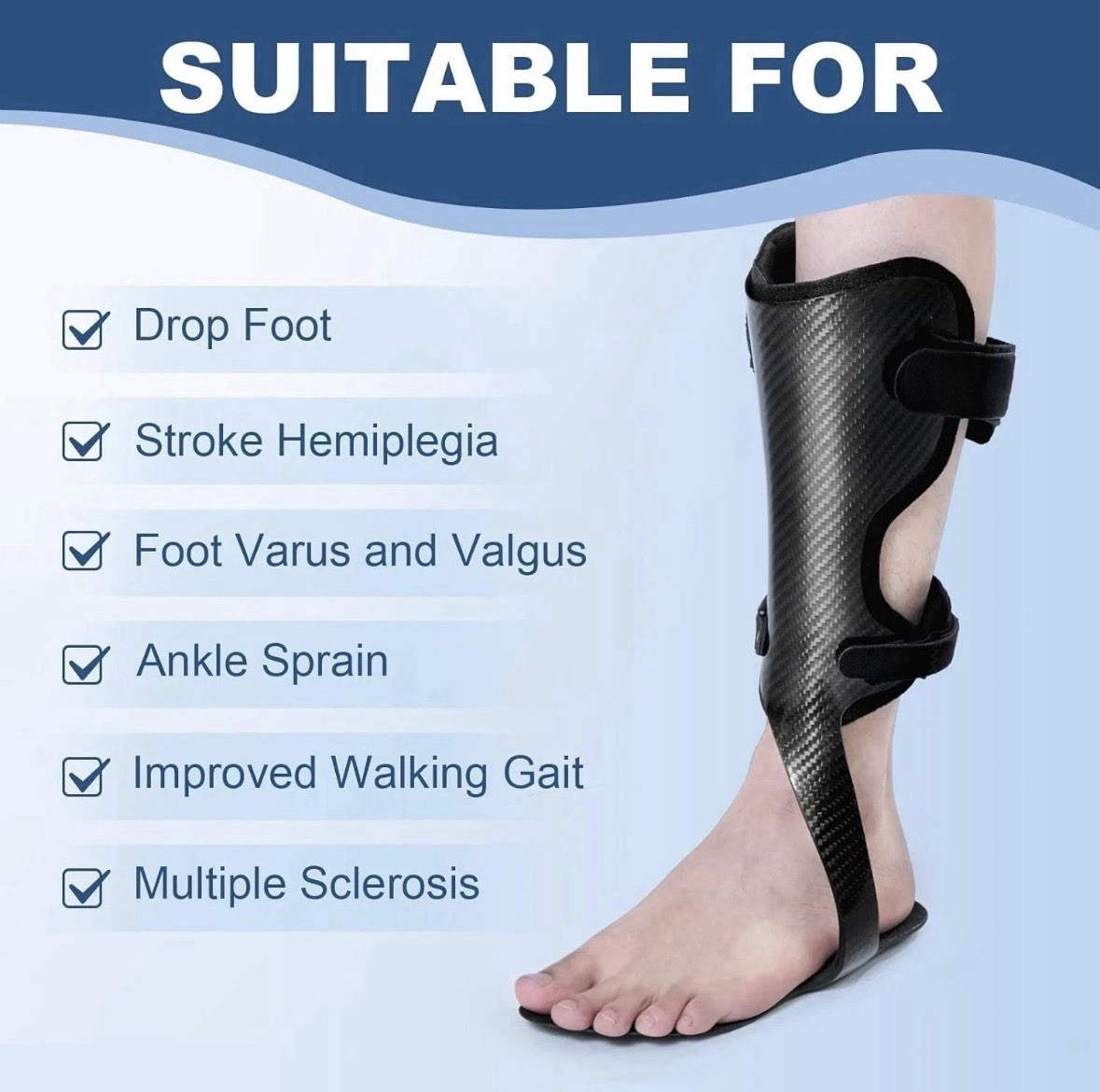 Estinko Carbon Fiber AFO Foot Drop Brace LEFT LARGE Ankle Support Walking Aid